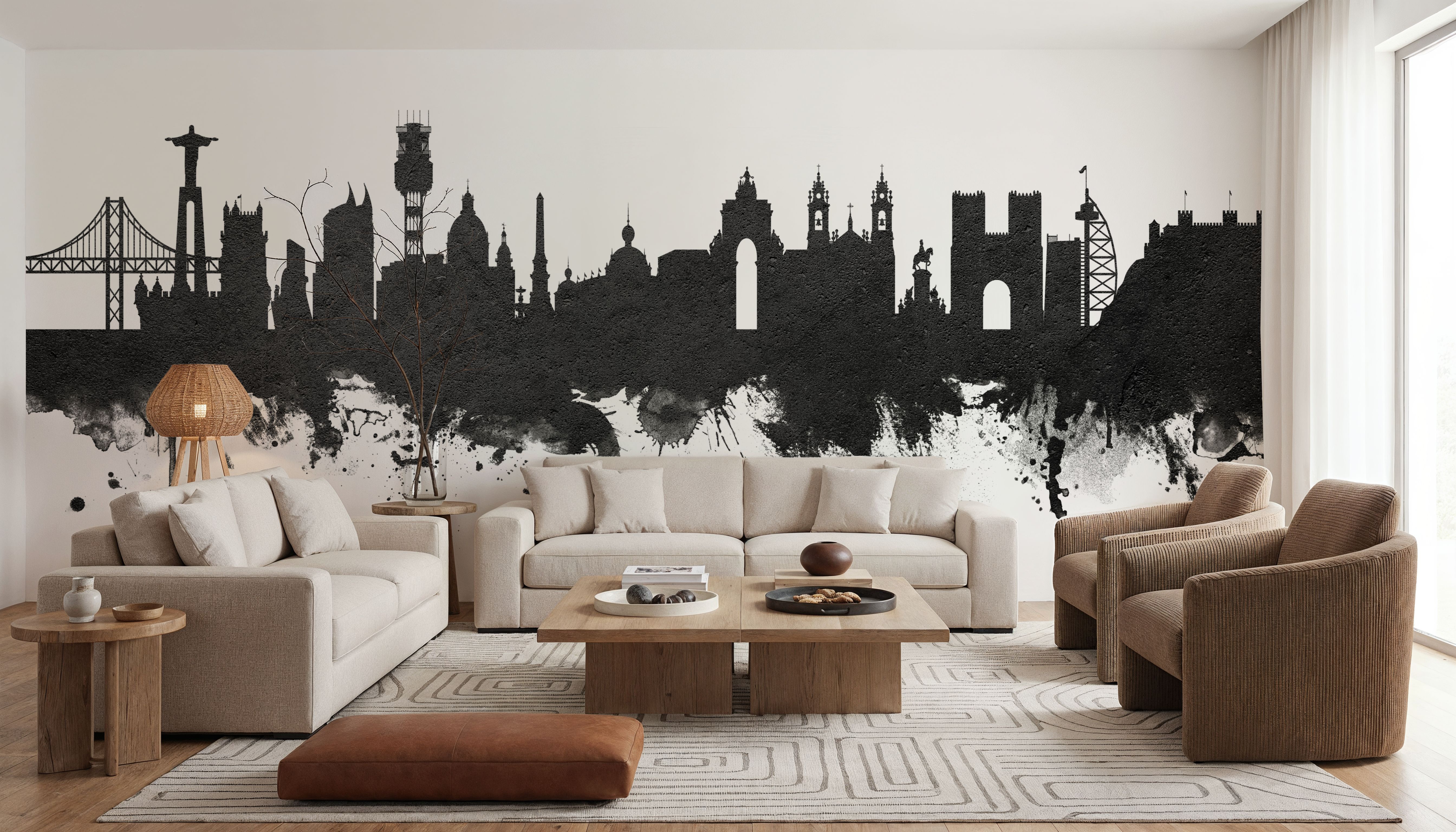 Lisbon Portugal Skyline Black & White