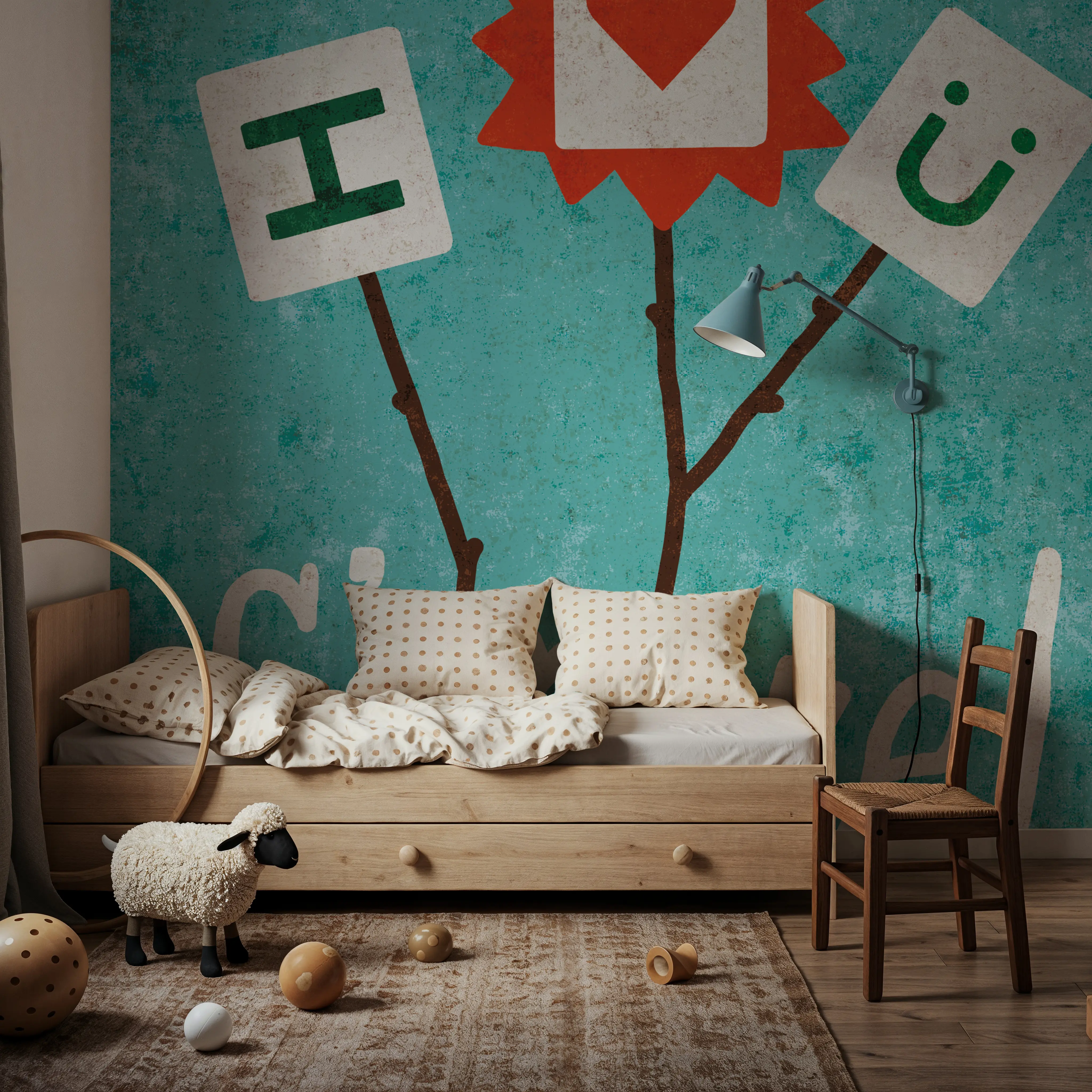 Fotobehang - Happy Camper Smores - Eten en Drinken Grafische Kunst Mural - Blauw - Gangtrappen - Wallism België - Zelfklevend of Vliesbehang