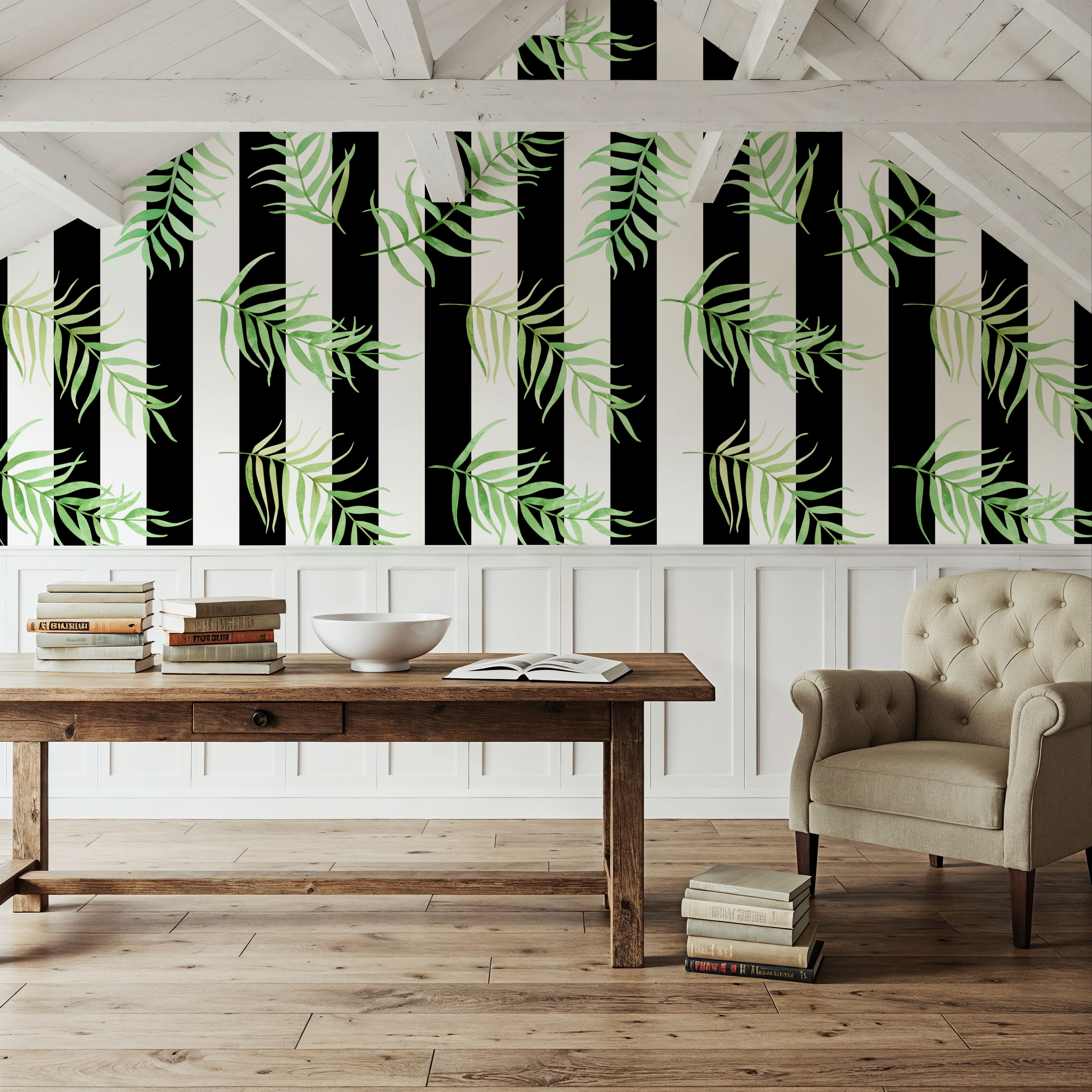 Black & White Stripe Leaves
