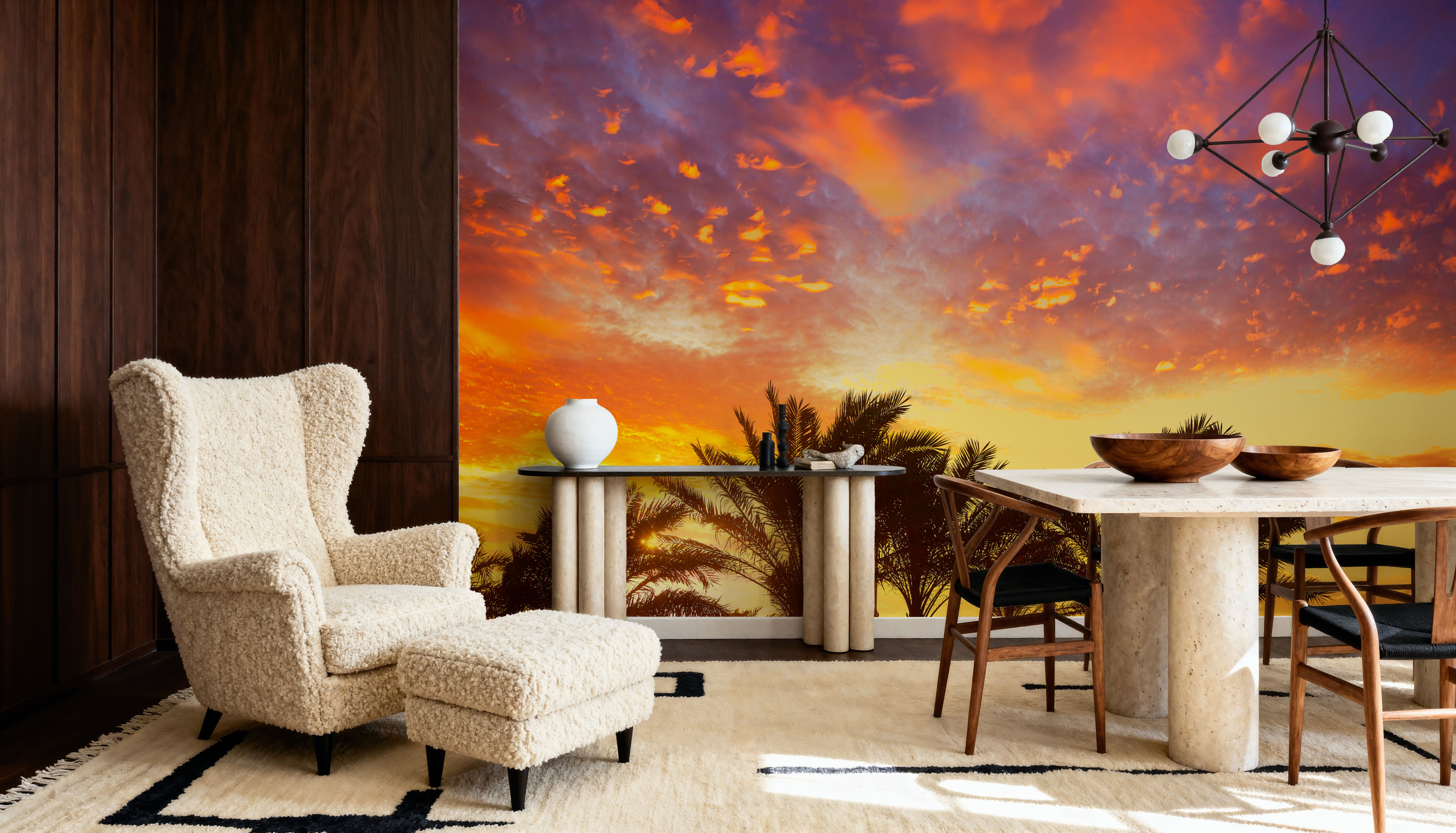 Blue Orange and Yellow Palms, Behang