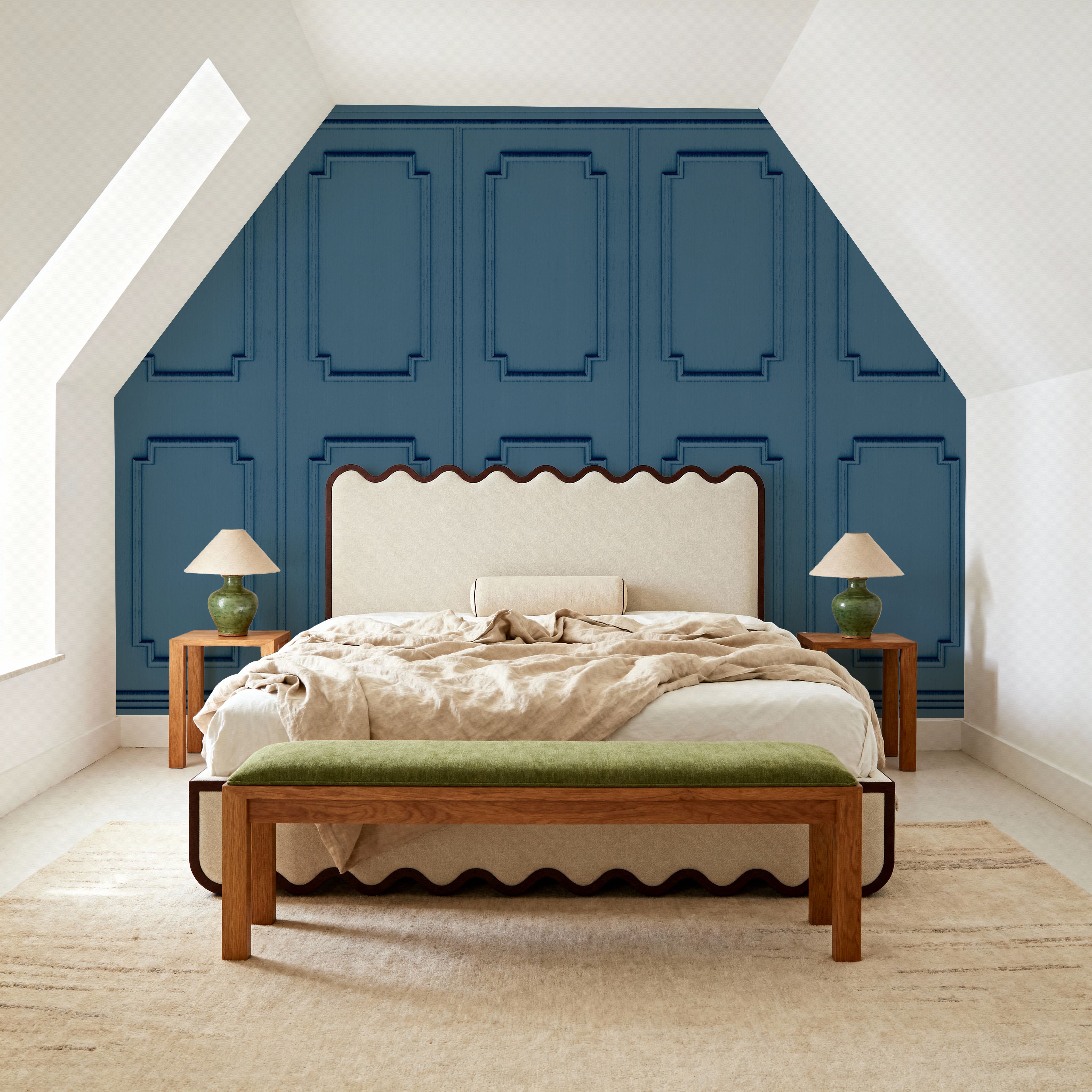 Faux Wall Panel Moulding, Sky Blue, Wallpaper