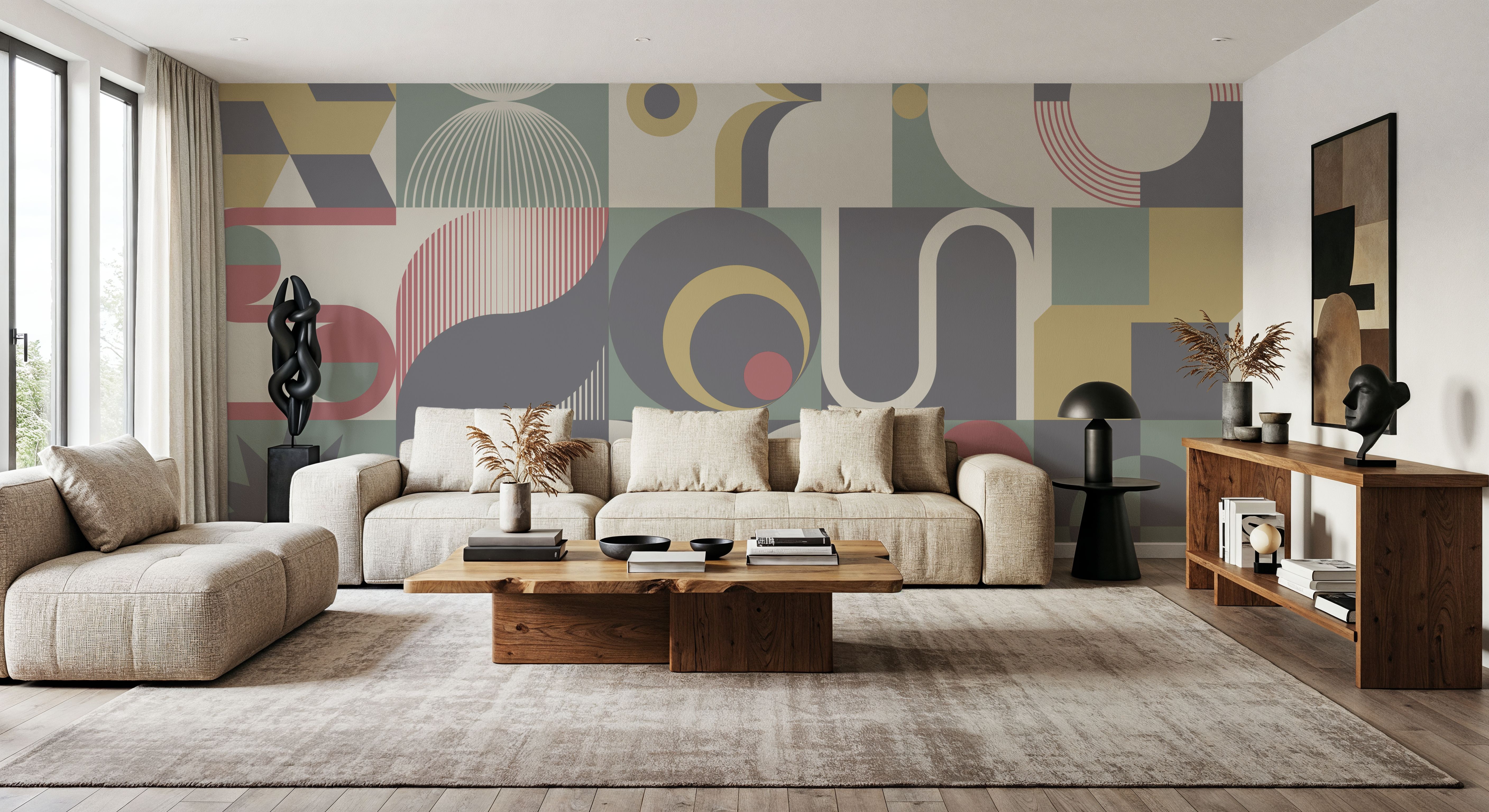 Bauhaus Geometric, Muted, Wallpaper