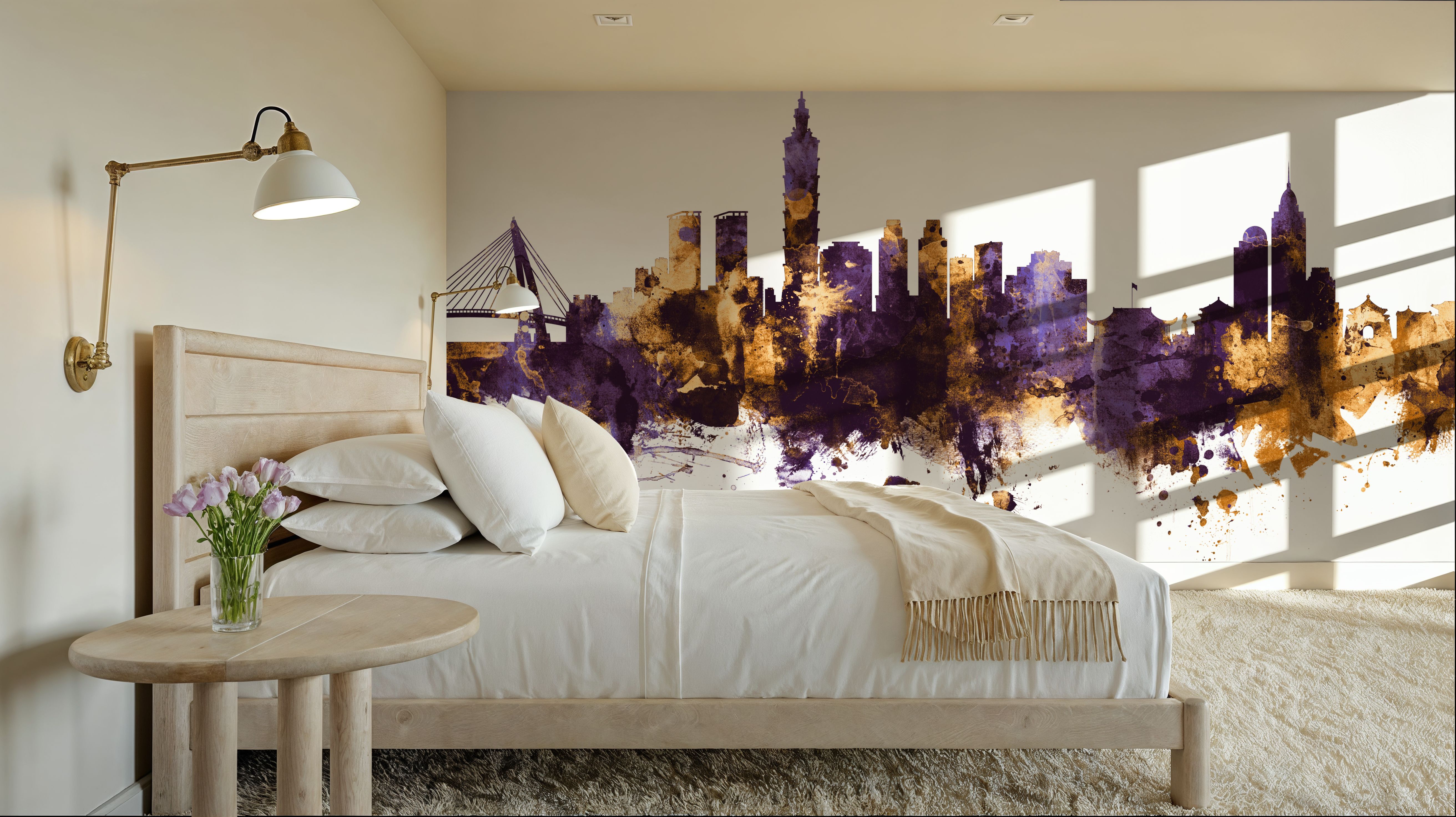 Taipei Taiwan Skyline Purple & Gold, Wallpaper