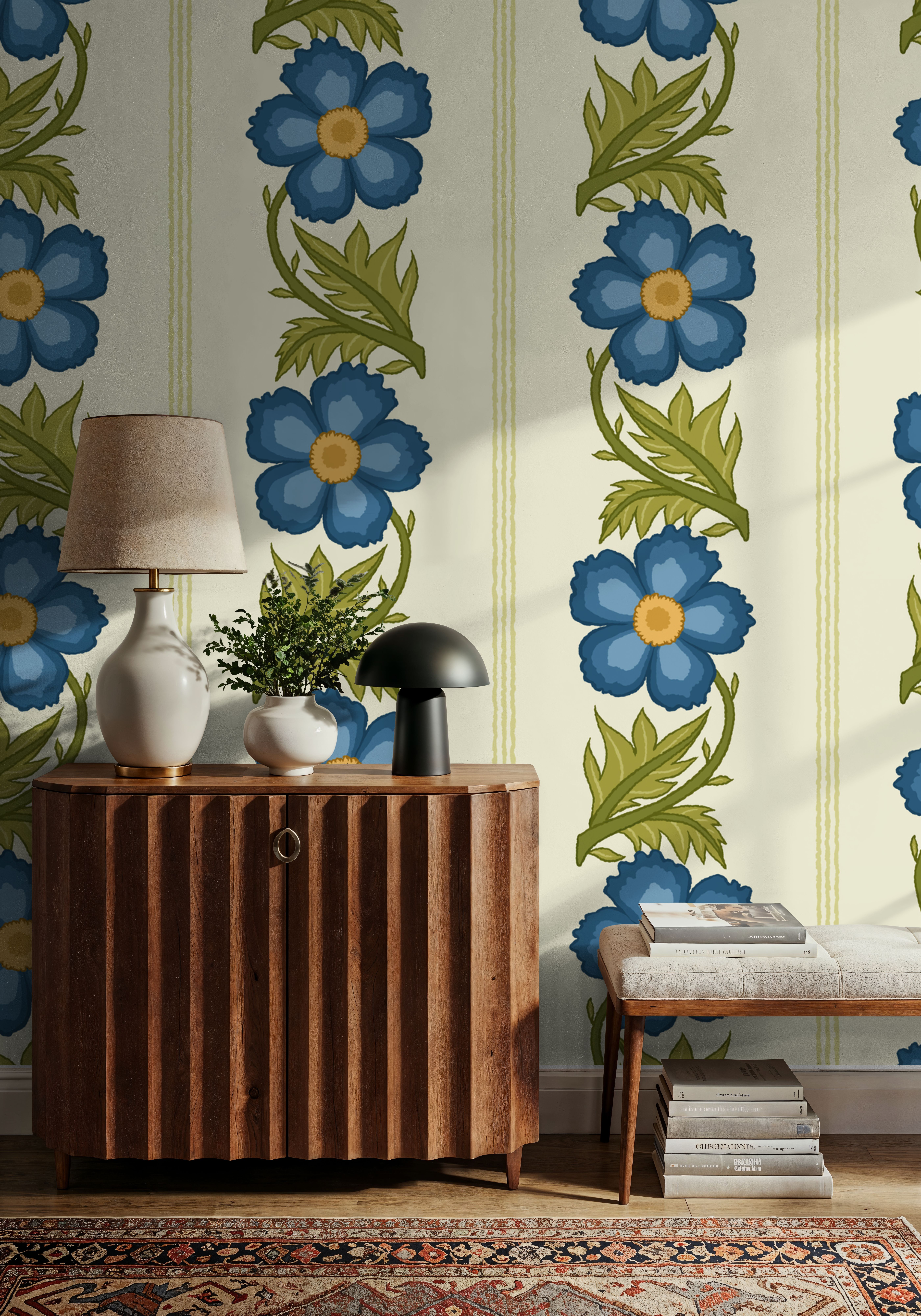 Floral Stripe, Blue