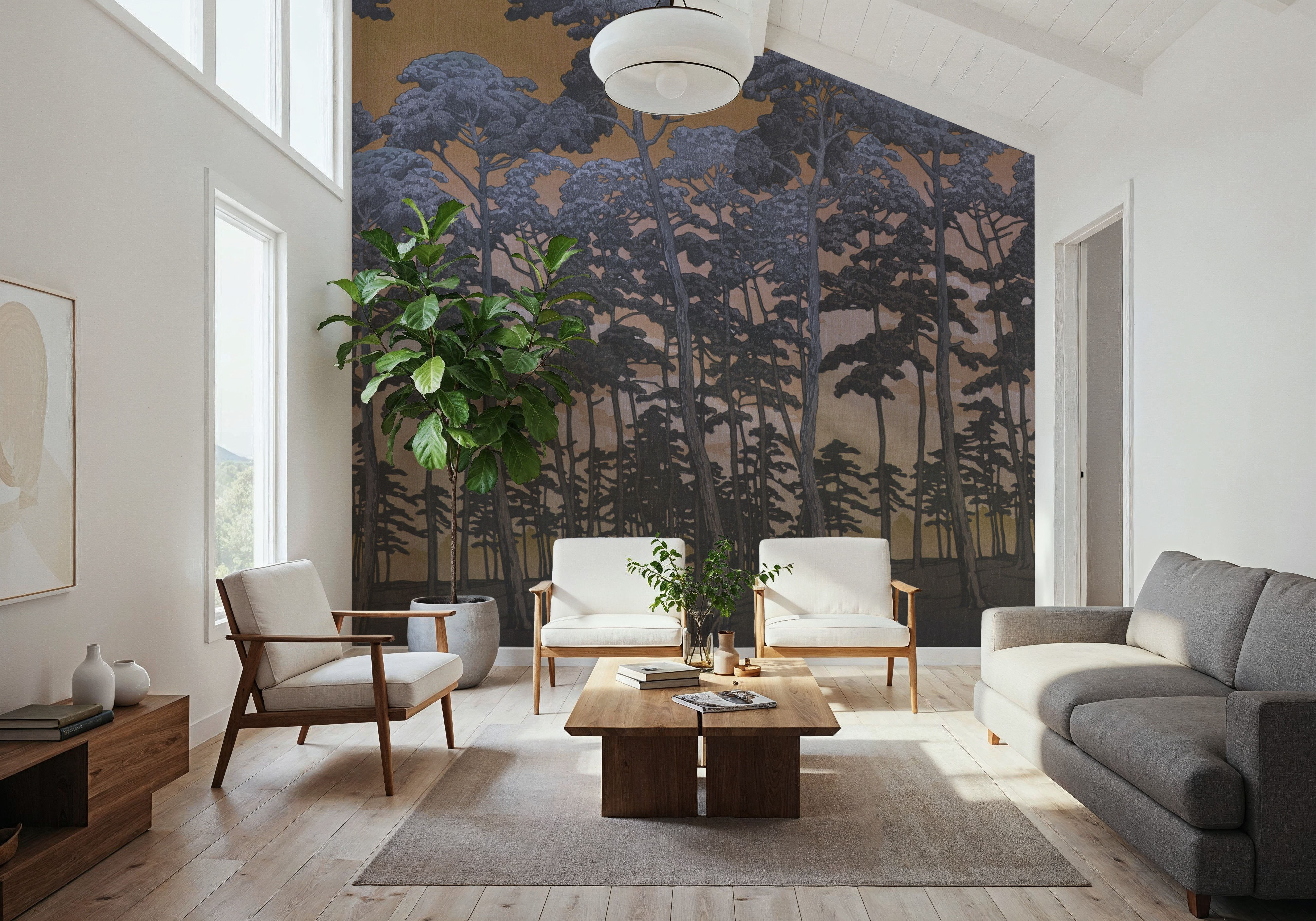 Tranquil Pinescape, Purple & Yellow