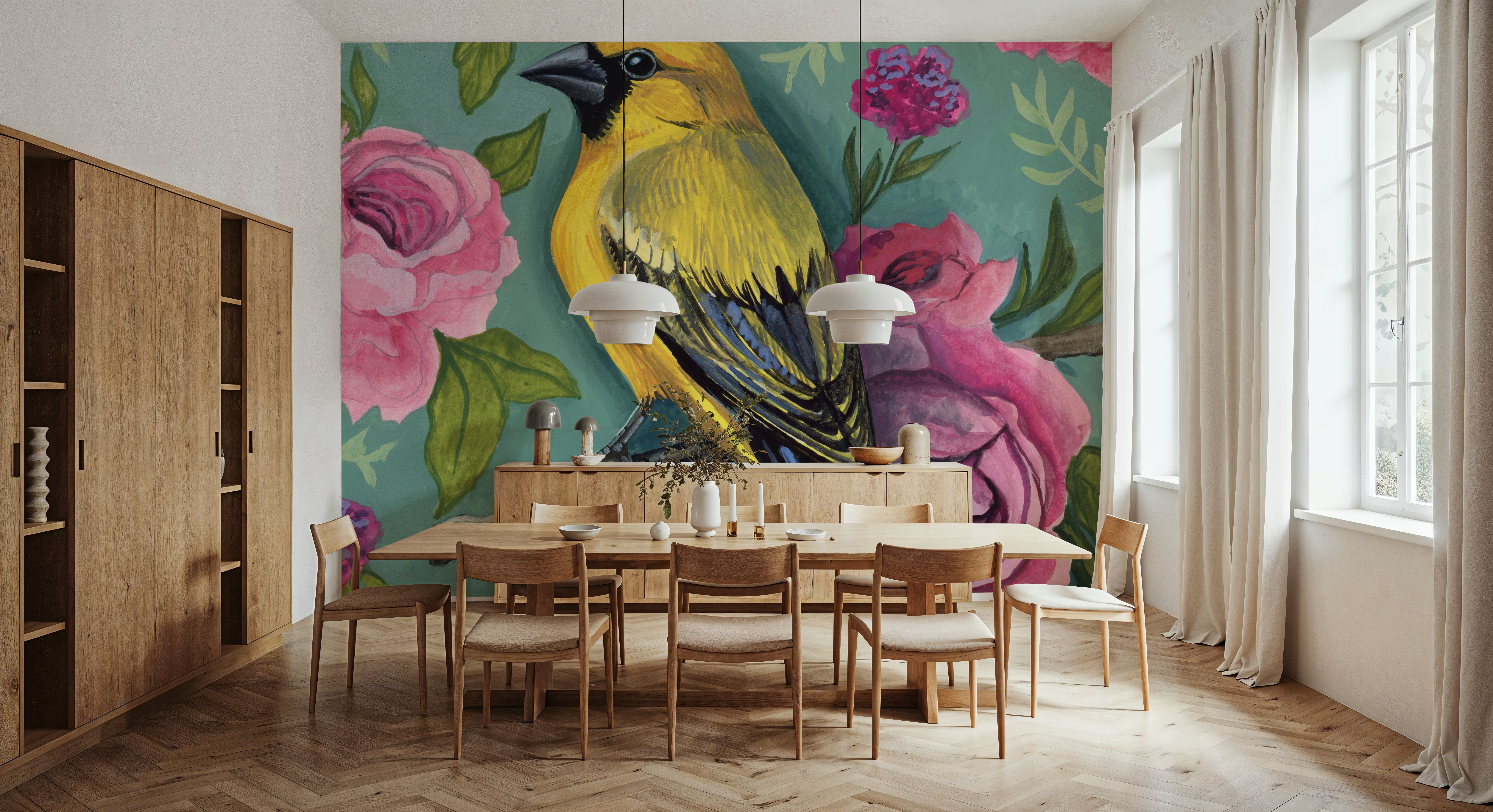 Bird with Roses, Tapeten