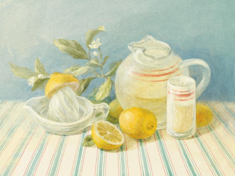 retro painted image of lemonade and lemons on a table 