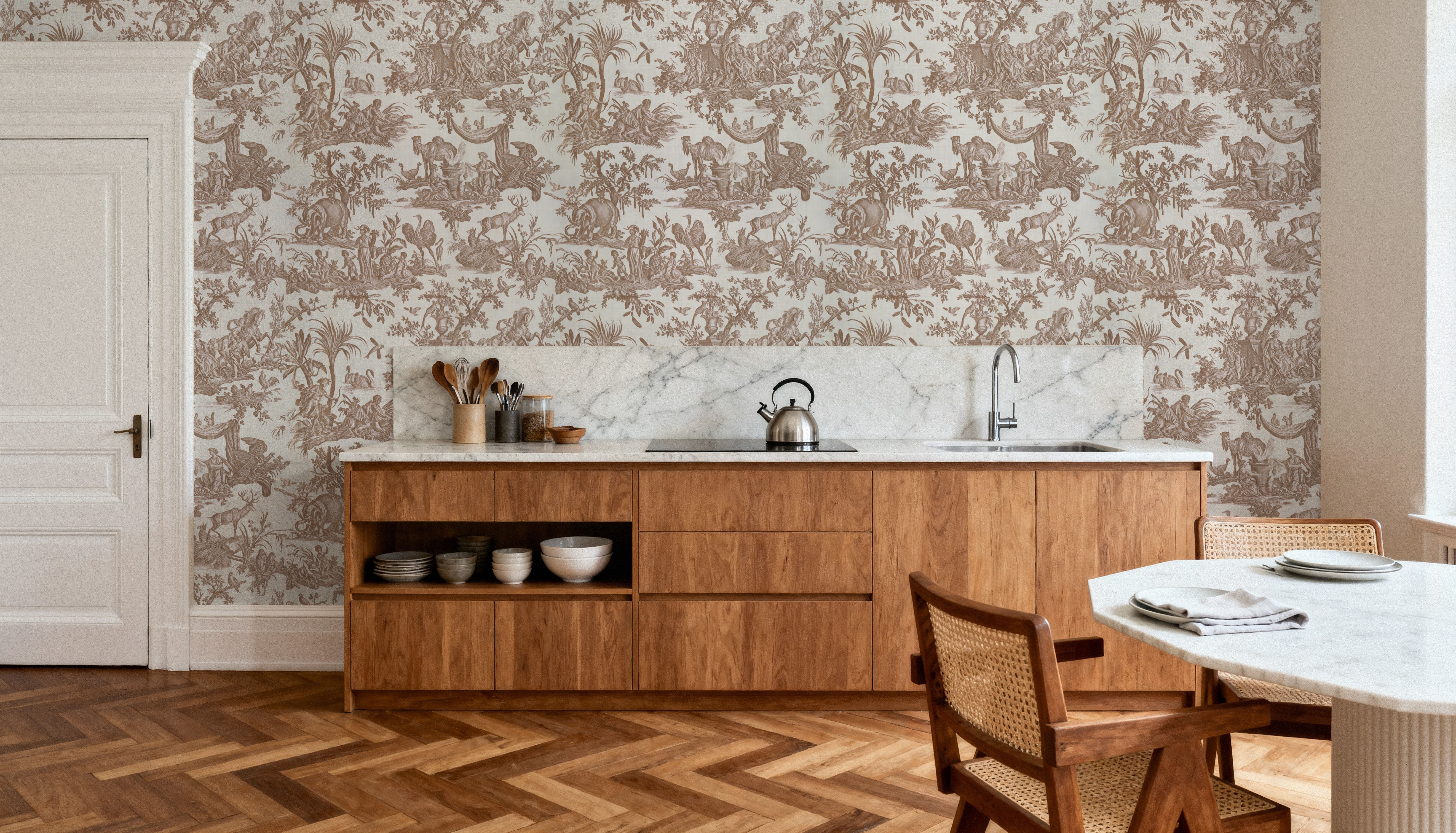 Patinated Linen Toile de Jouy, Terracotta