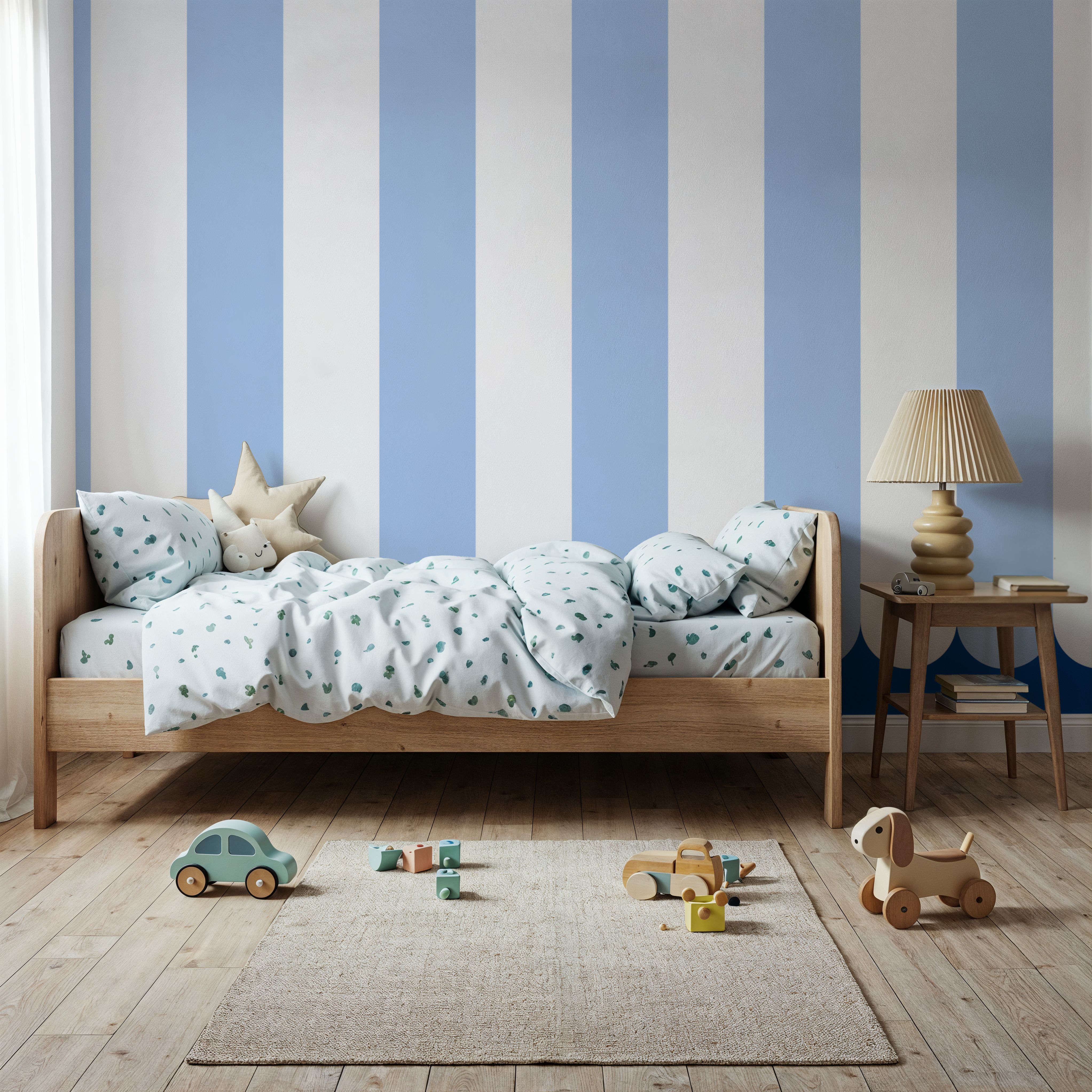 Scalloped Circus Stripes, Baby Blue