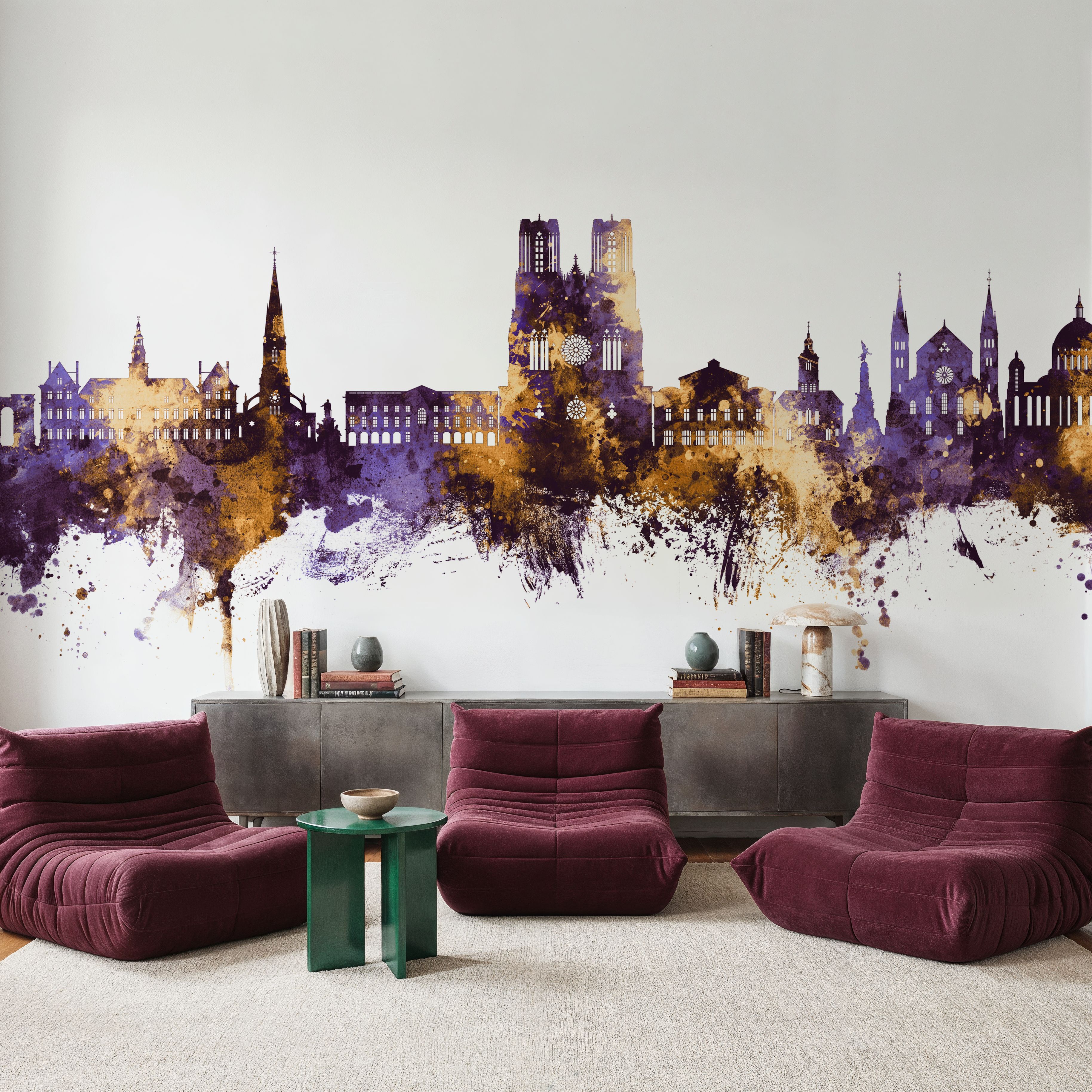 Reims France Skyline Purple & Gold