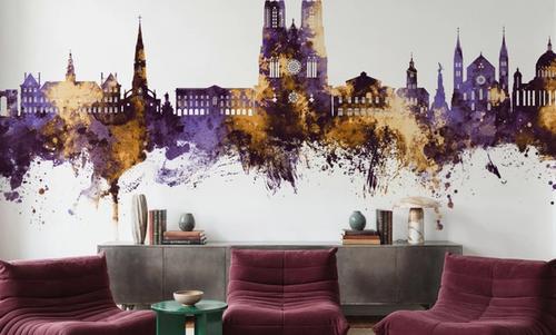 Reims France Skyline Purple & Gold