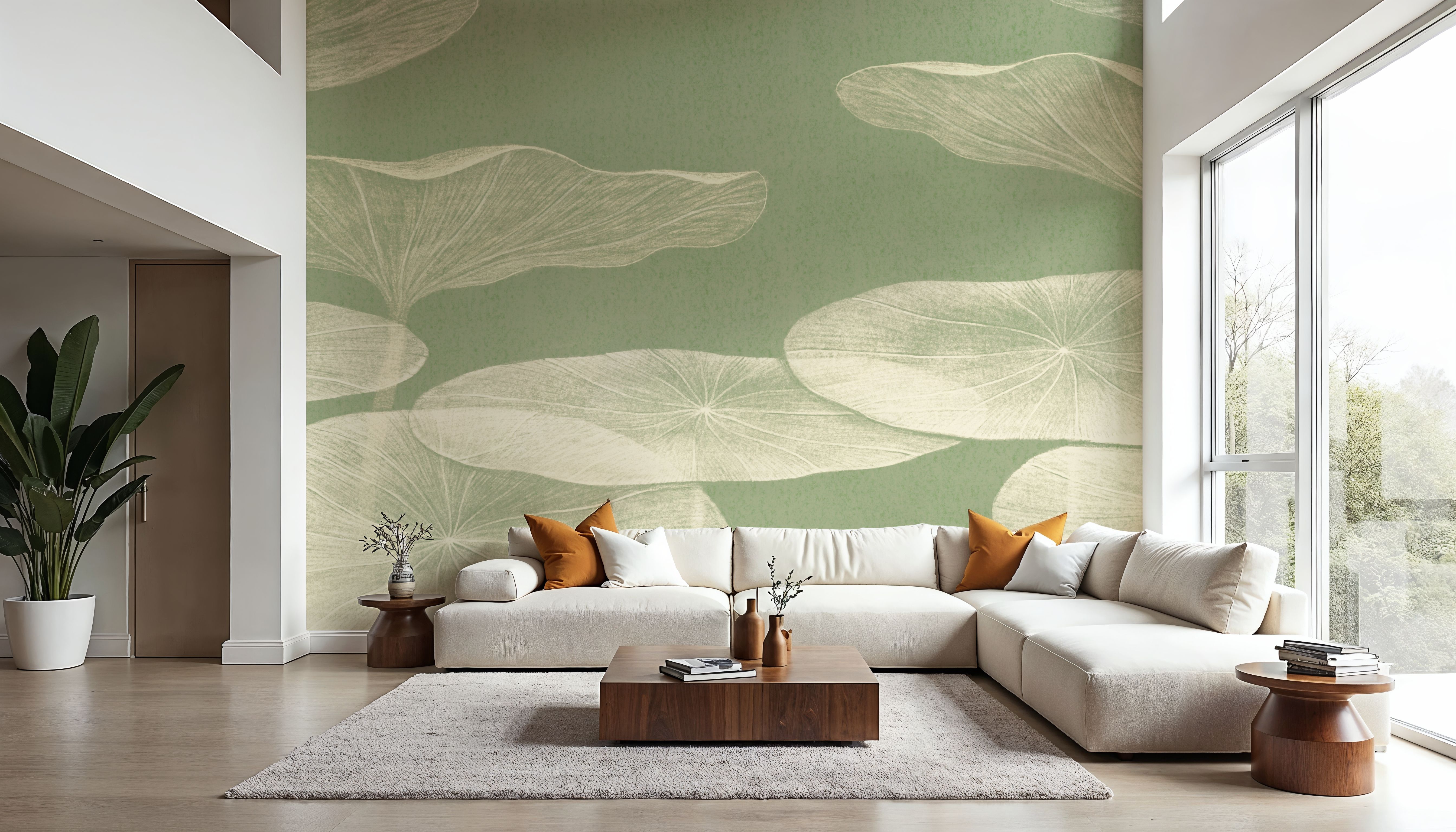 Subtle Water Lily Drawing, Light Green