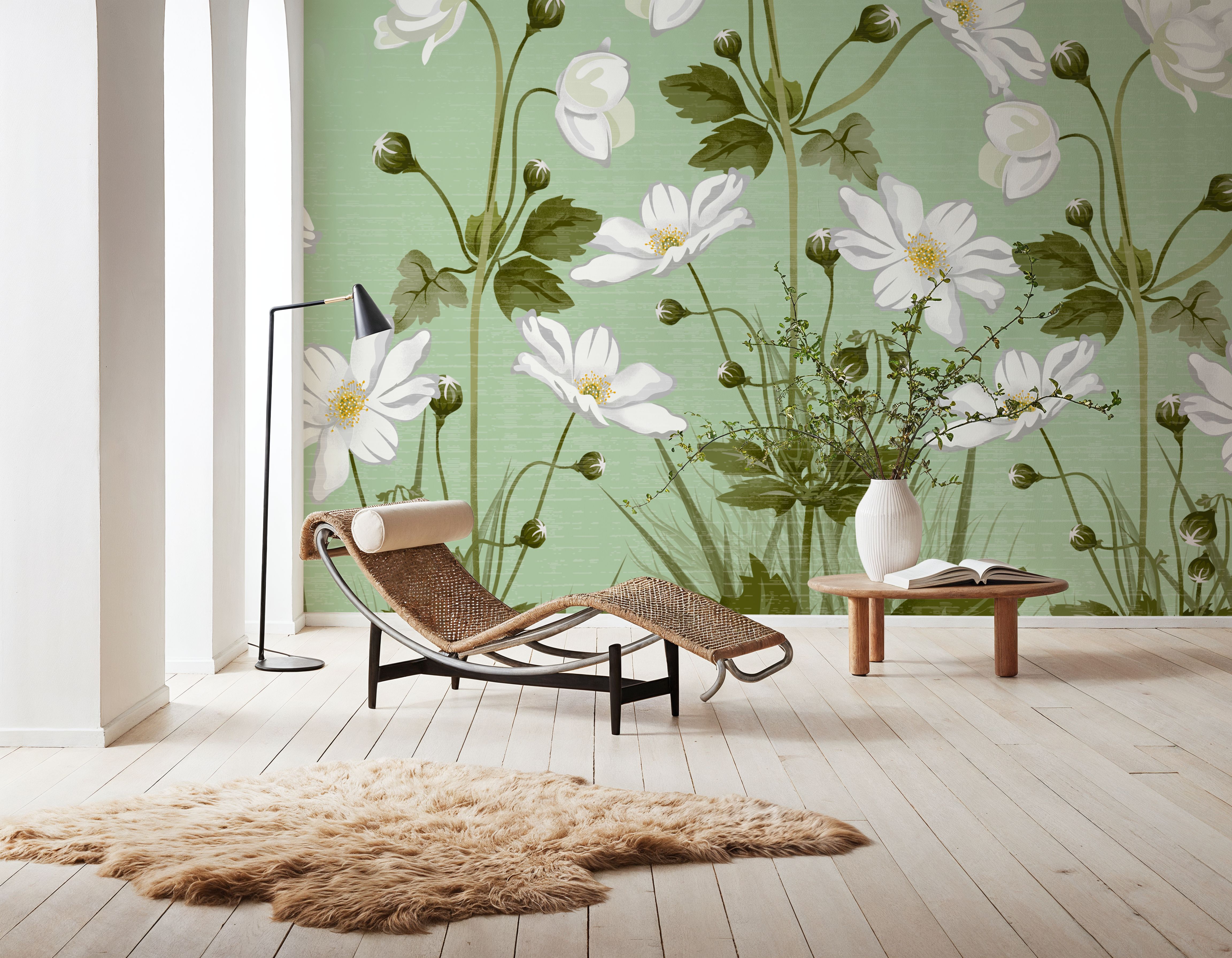 White Anemones, Pistachio, Tapet