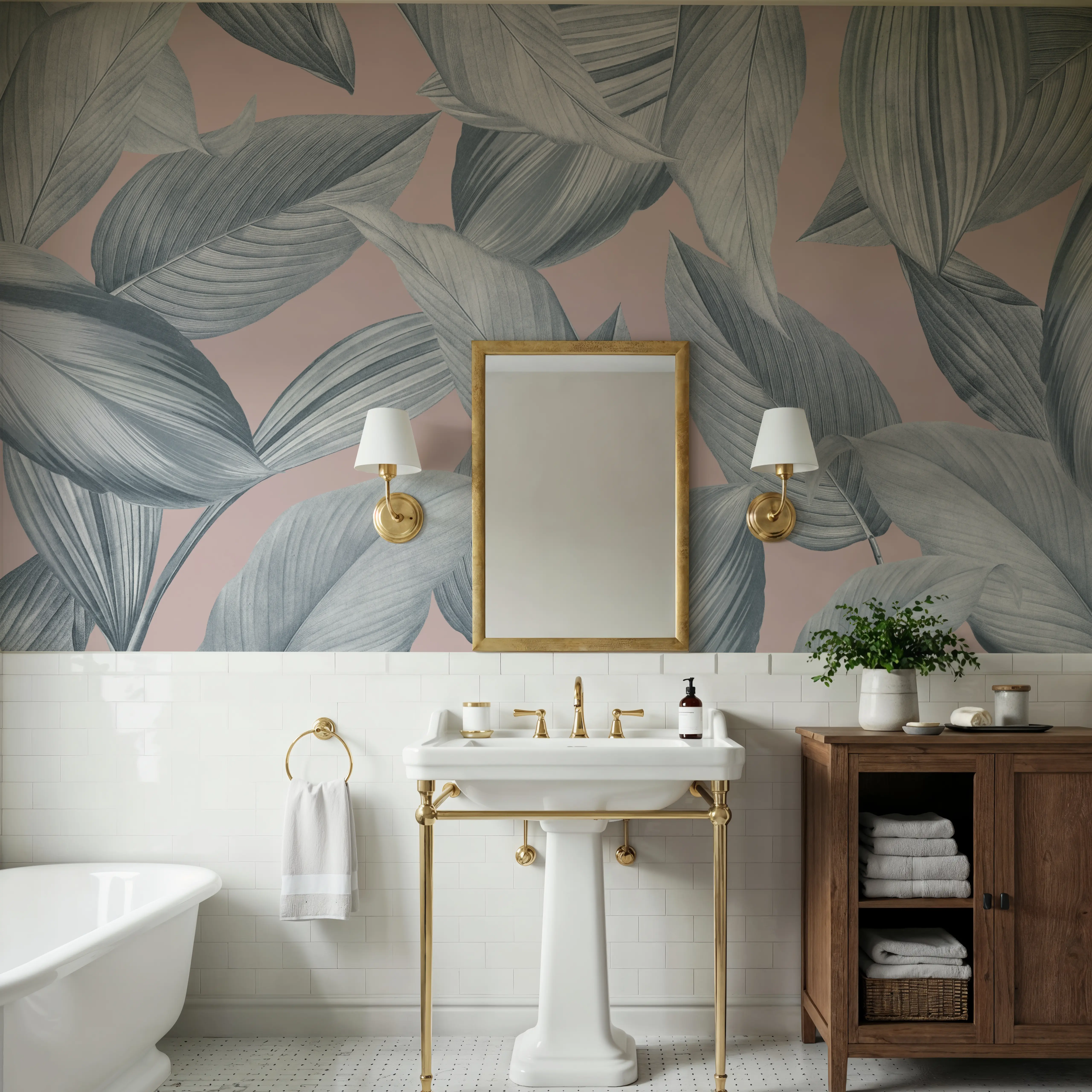 Papier Peint Panoramique - Blush Lush - Feuillage Nature - Gris - Salon - Wallism Belgique - Encollage au mur ou Autocollant