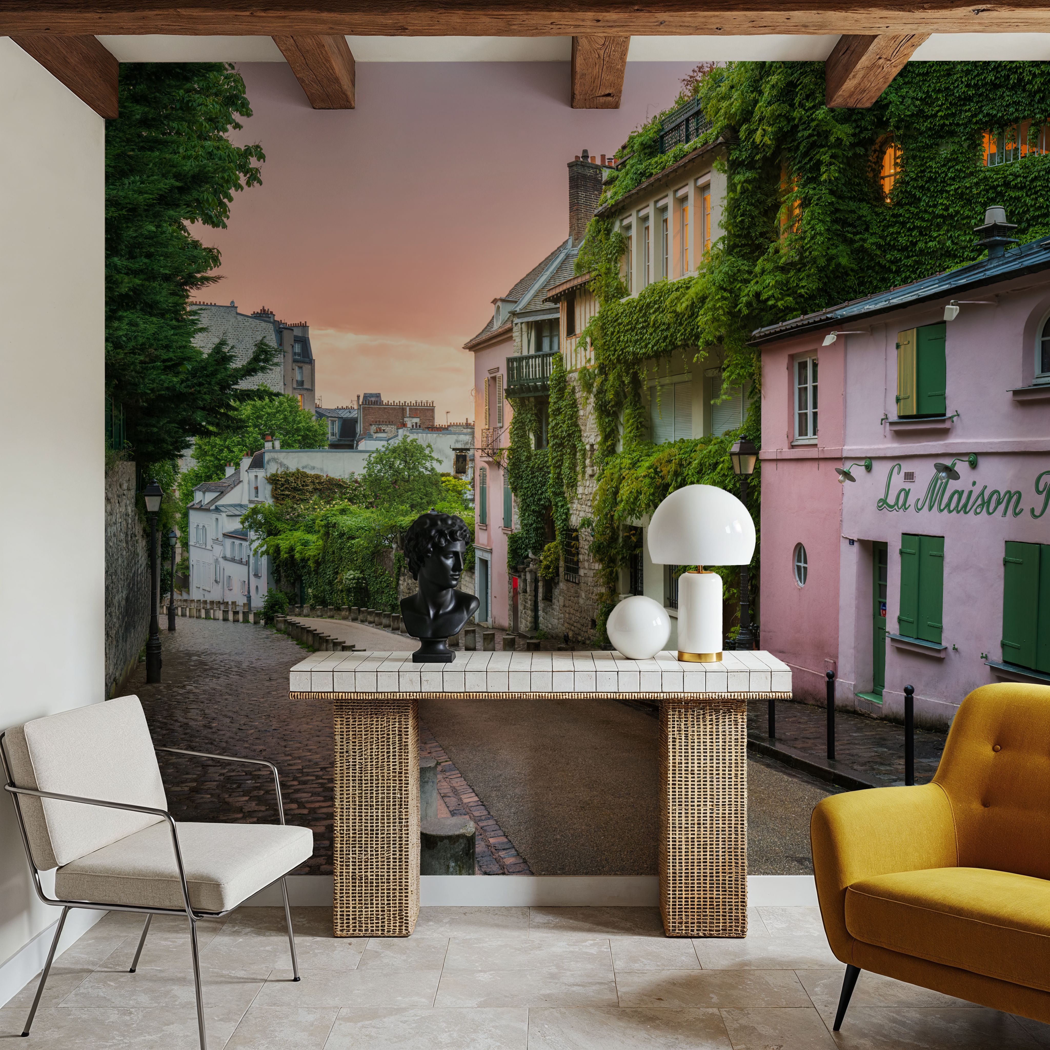 Wall Mural - Streets of Montmartre - Architecture Foliage mural wallpaper - Dining Room - Wallism US - Premium, Textured or Peel & Stick