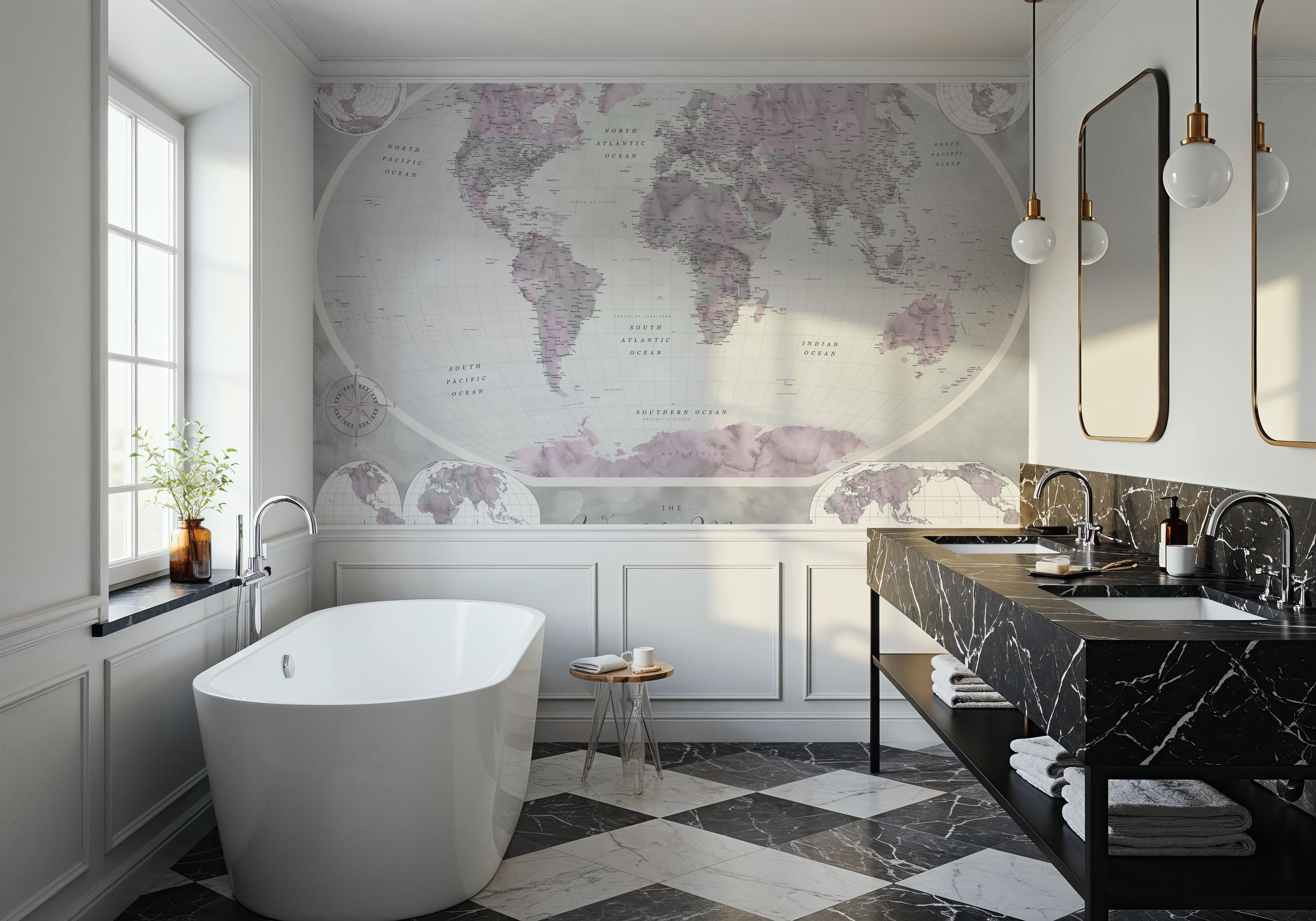 World Map Atlas Pink