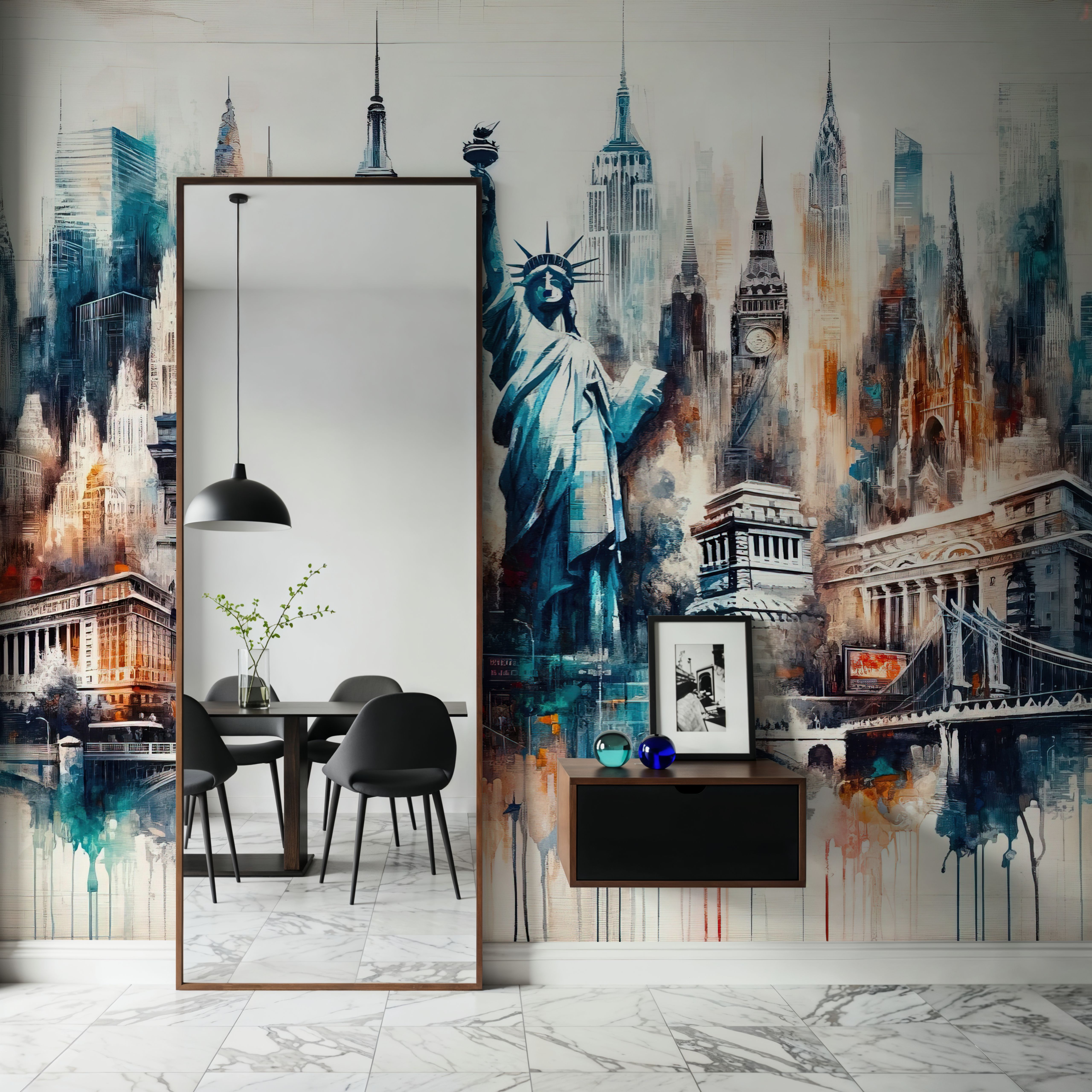 Watercolor Abstract New York City Landamarks