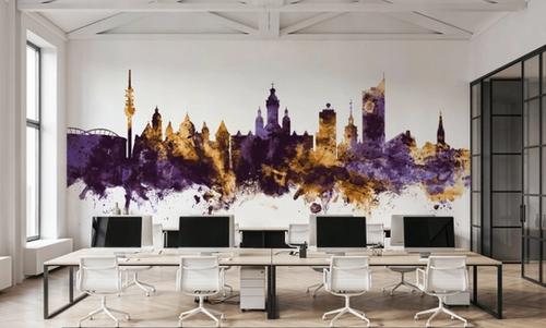 Leipzig Germany Skyline Purple & Gold