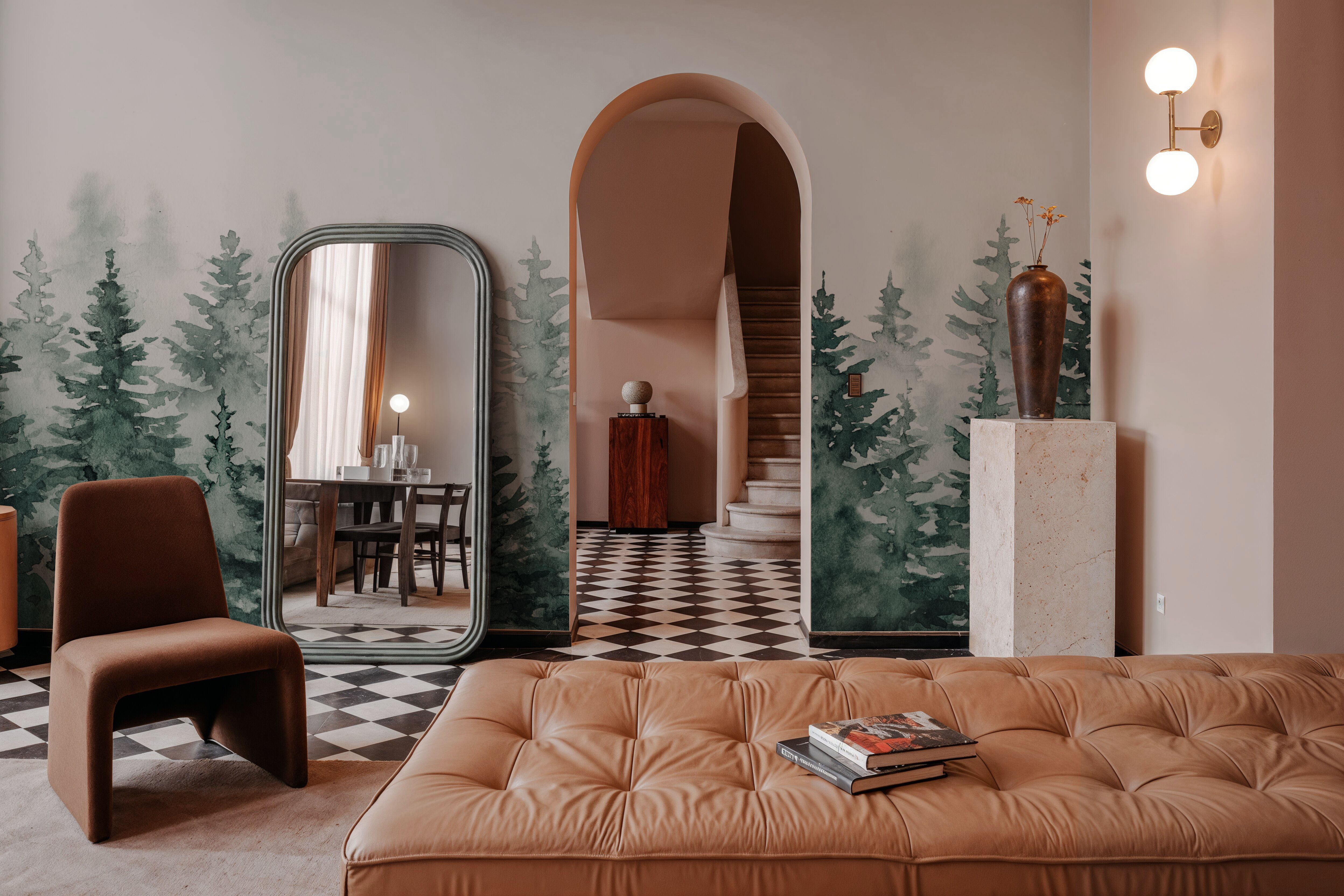 Juniper Treetops, Watercolor, Behang