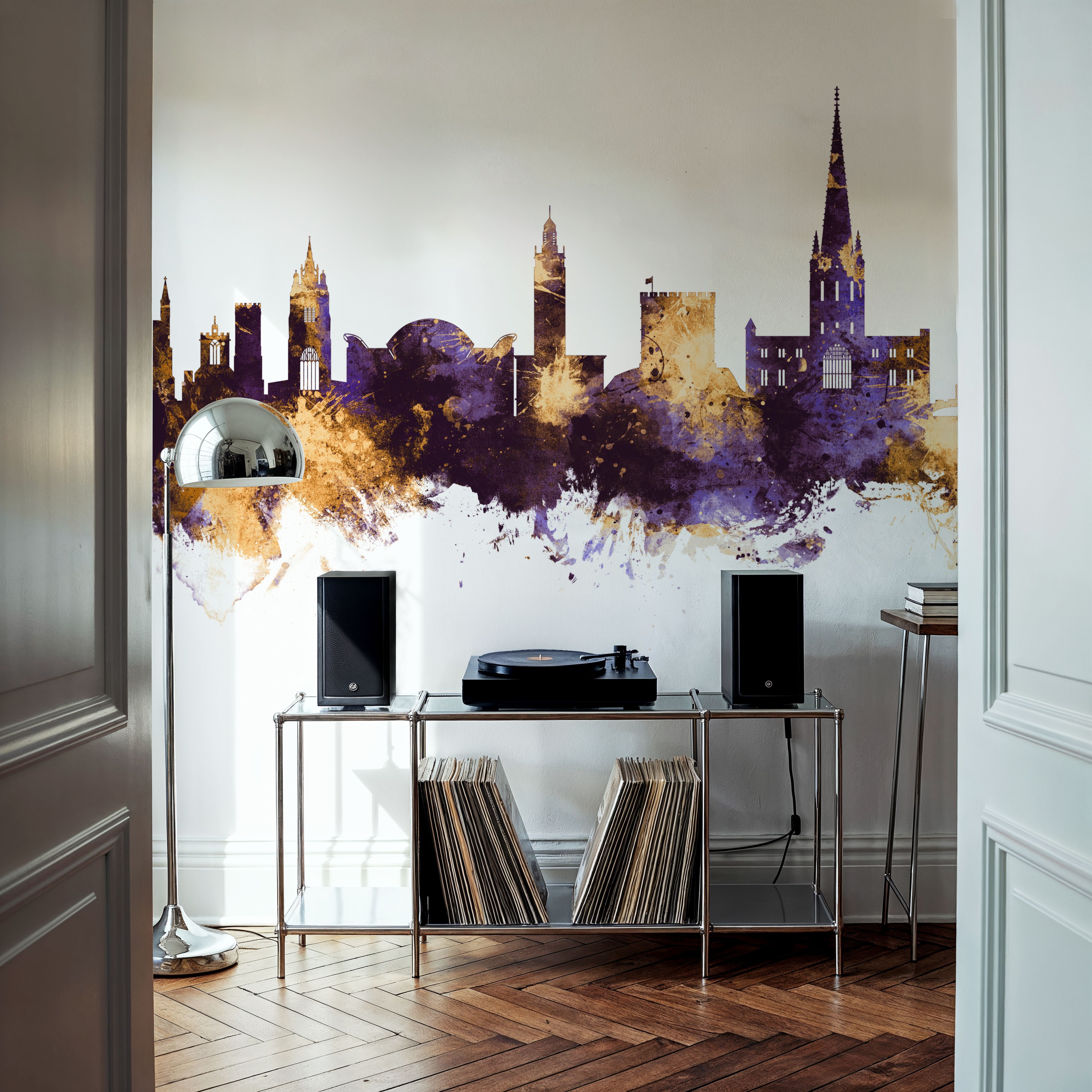 Norwich England Skyline Purple & Gold