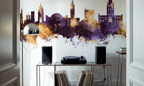 Norwich England Skyline Purple & Gold