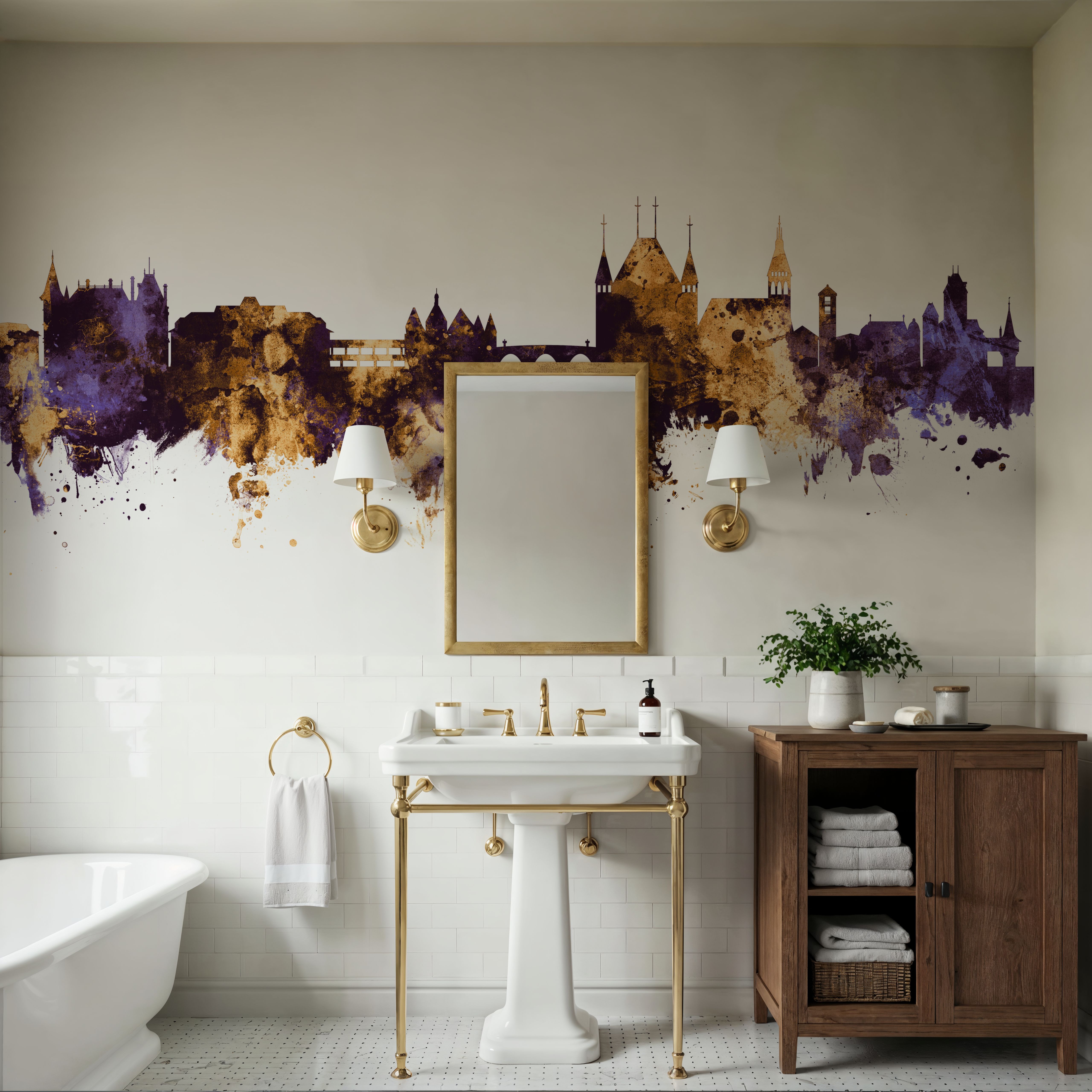 Thun Switzerland Skyline Purple & Gold