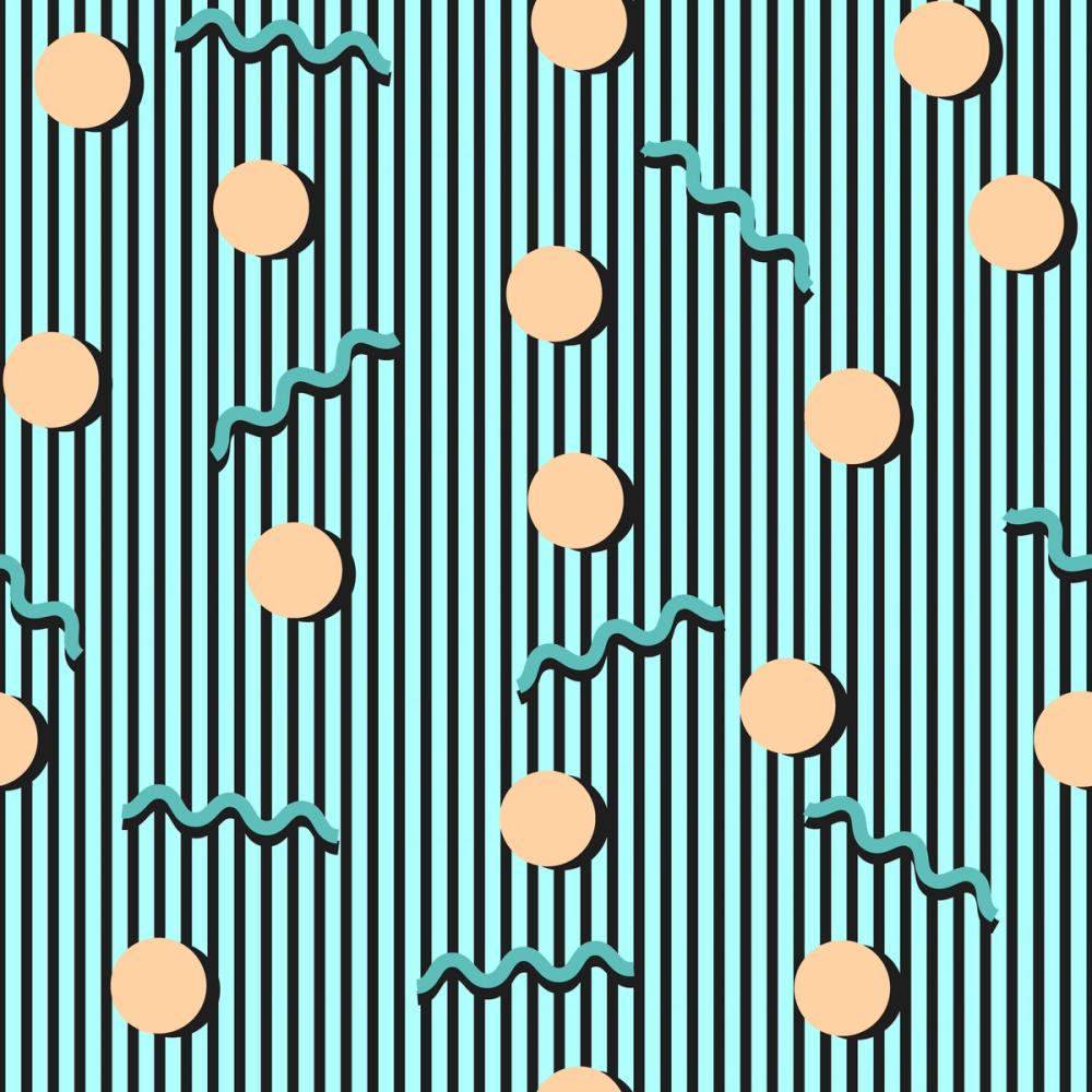 Memphis Dots & Stripes, Cyan
