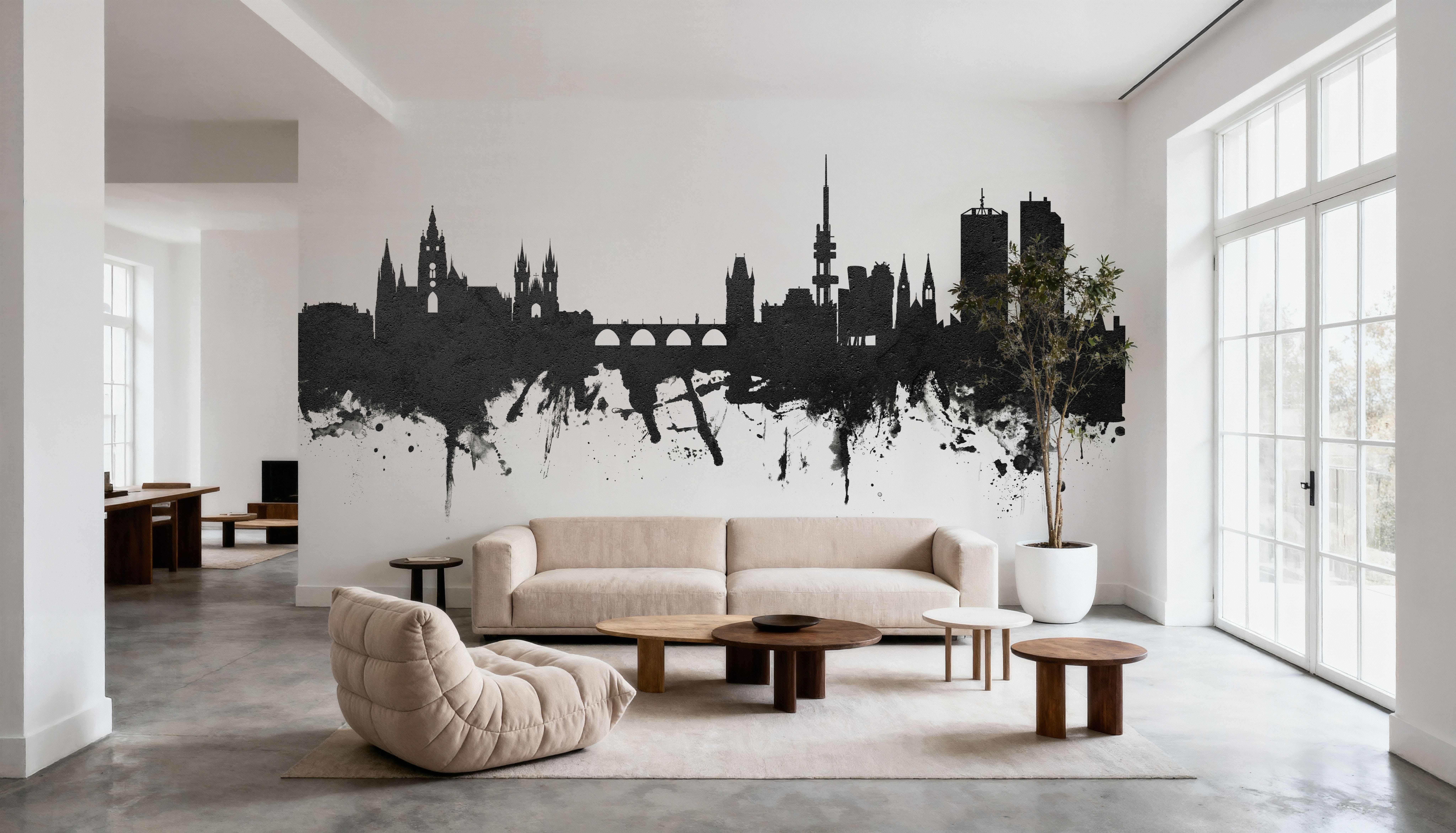 Prague (Praha) Czech Republic Skyline Black & White