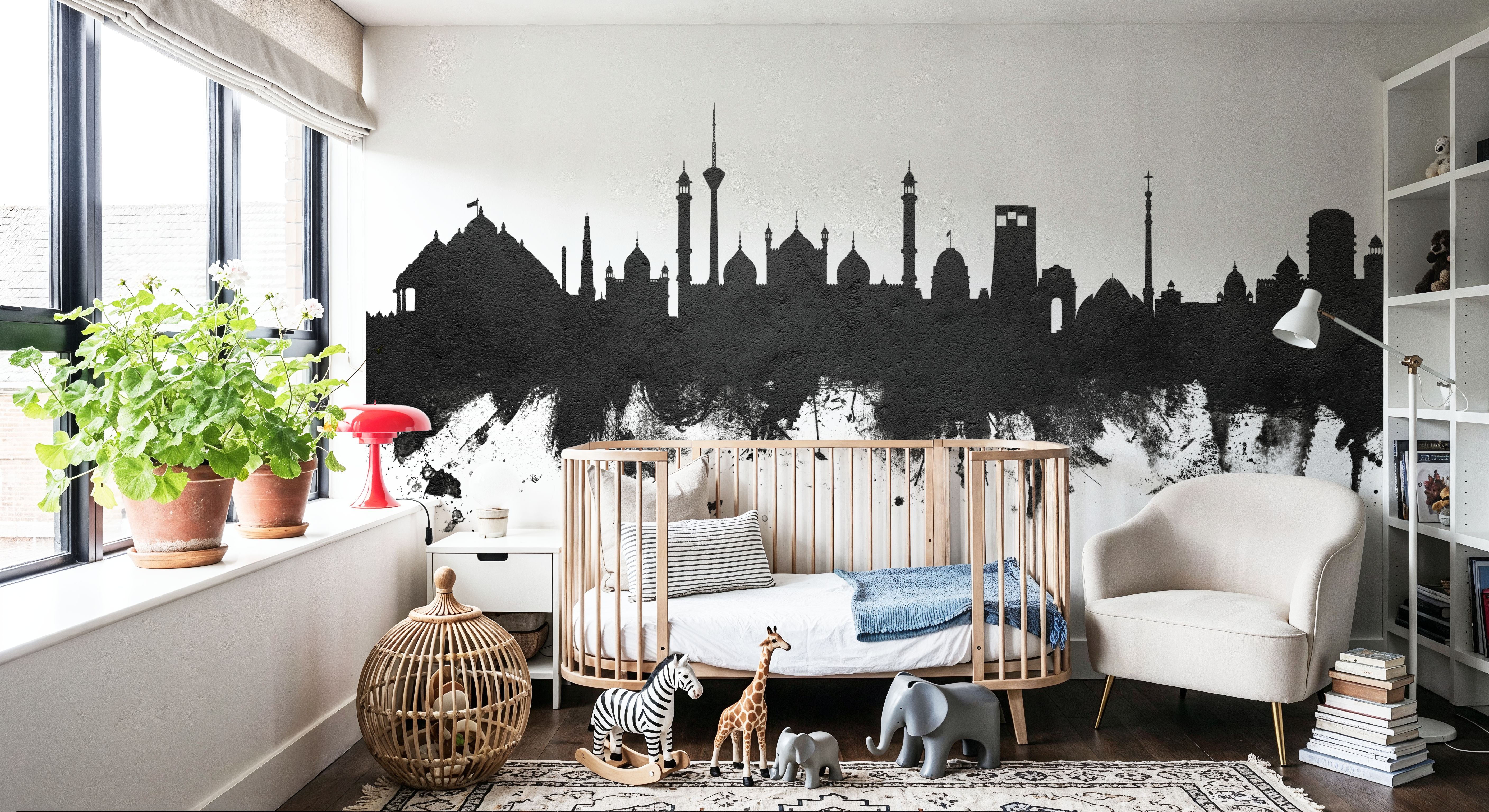 Wall Mural - New Delhi India Skyline - Foliage Nature mural wallpaper - Brown - Kids' Room - Wallism UK - Premium, Textured or Peel & Stick