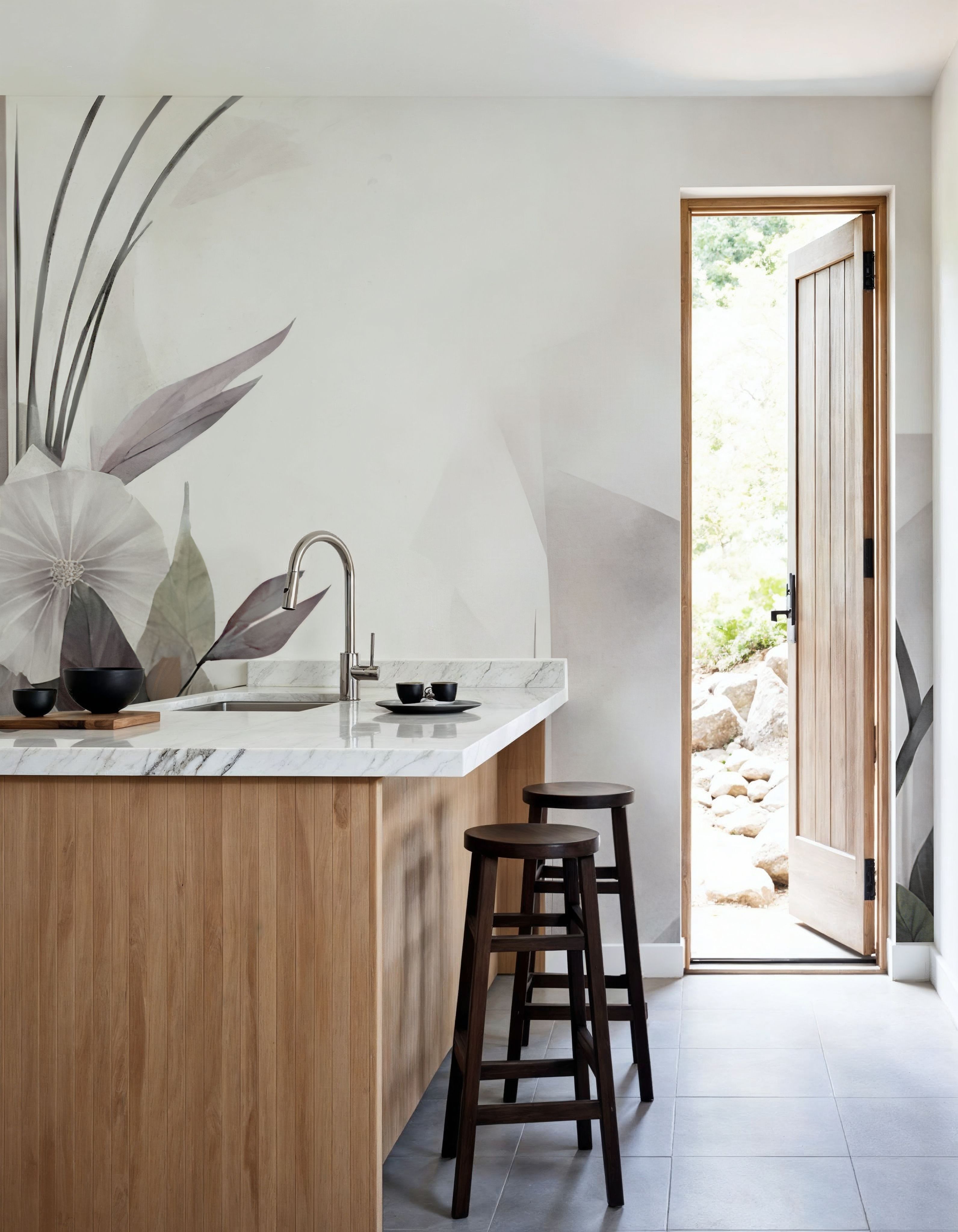 Floral Watercolor Abstract Gray