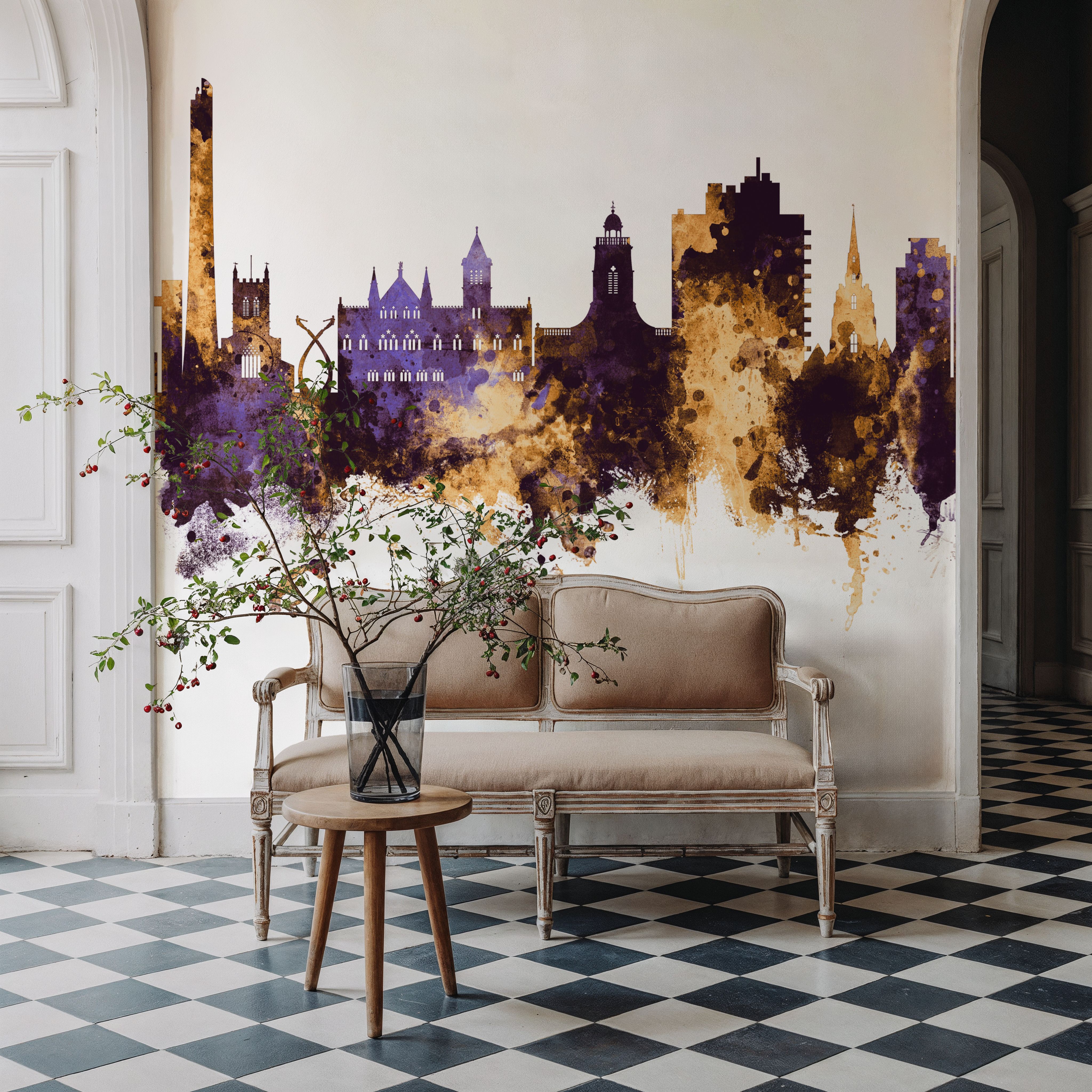 Northampton England Skyline Purple & Gold