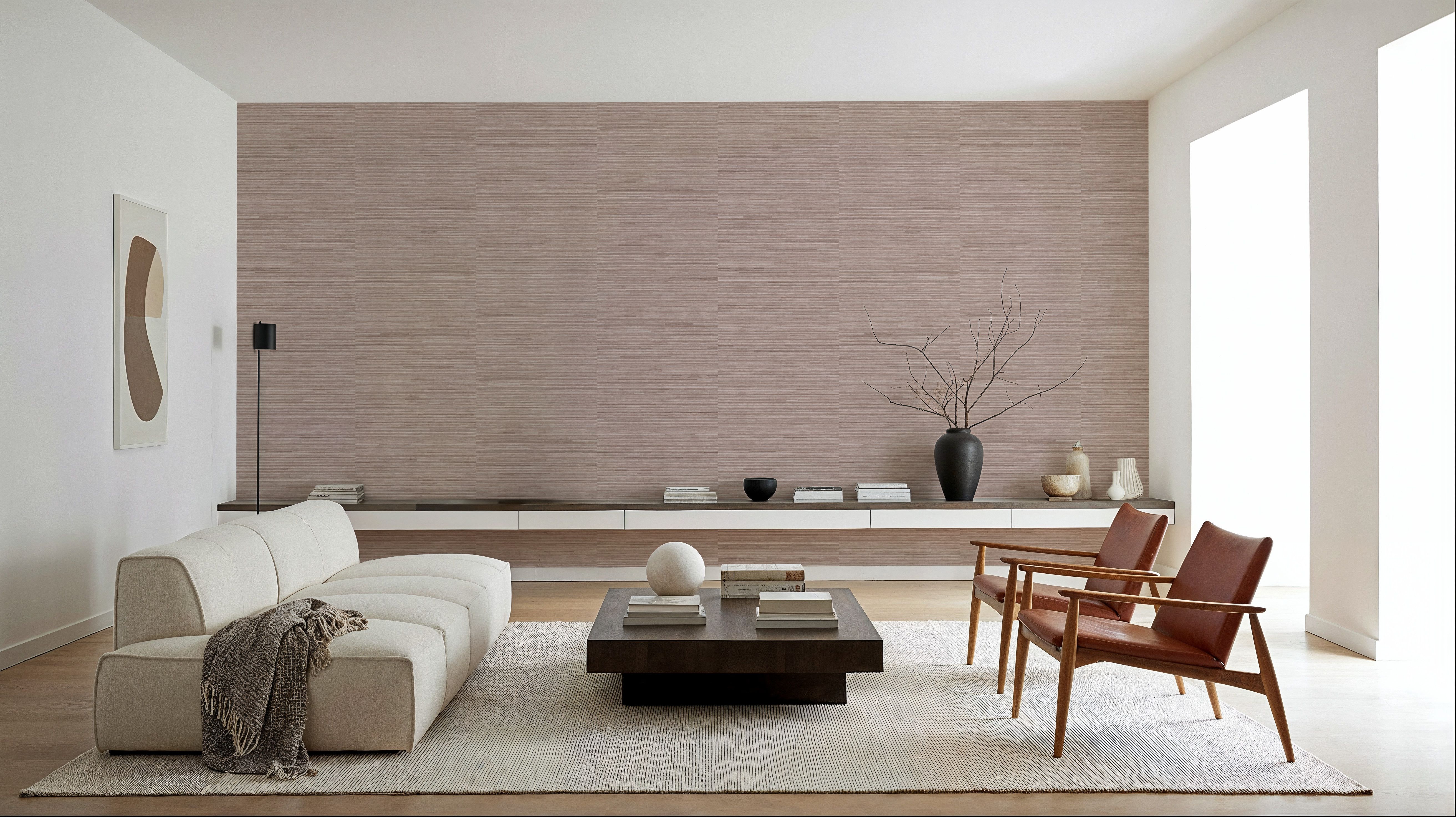 Faux Grasscloth with Visible Seams, Rose Clay