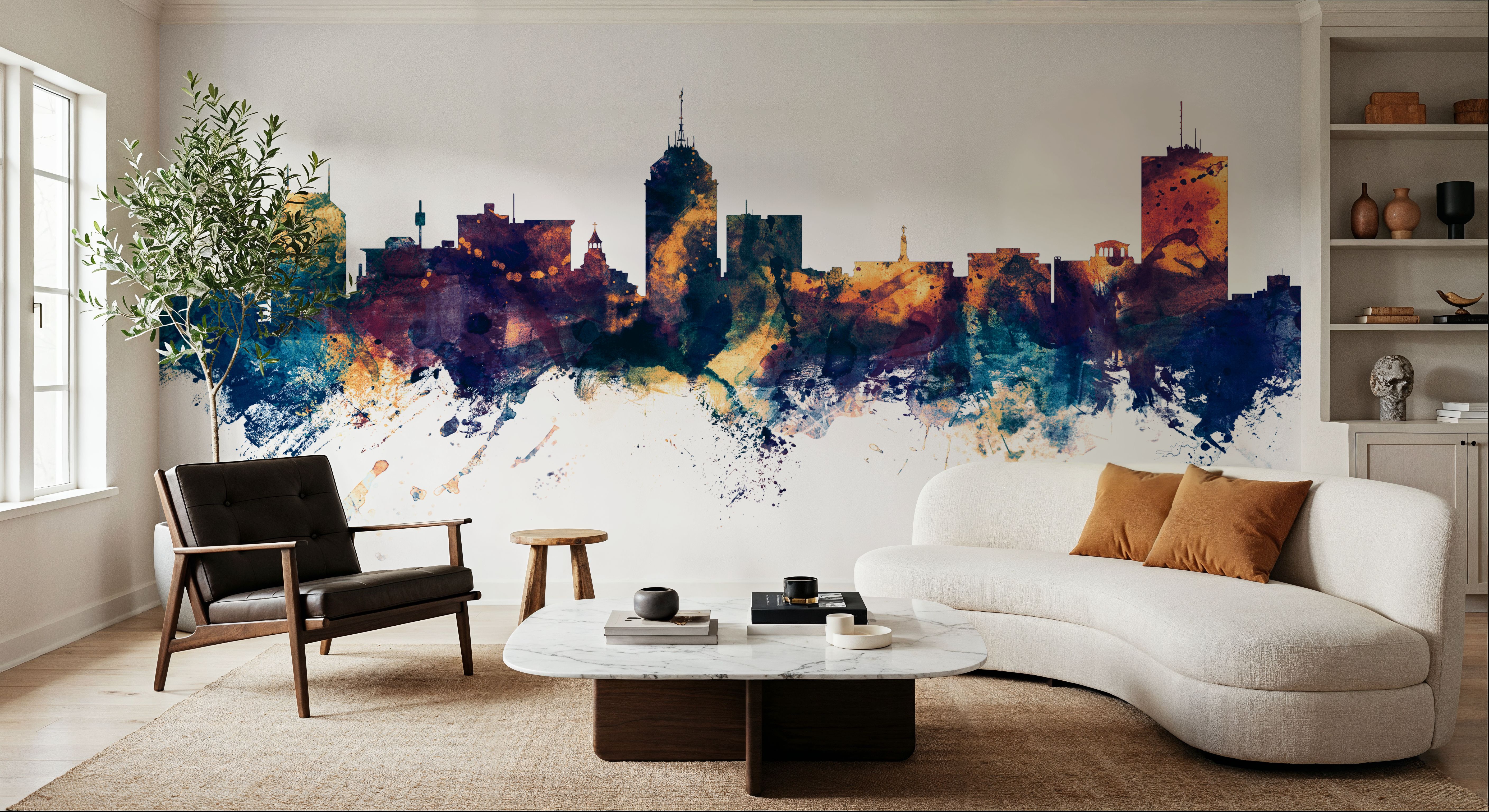 Fresno California Skyline Blue & Bronze