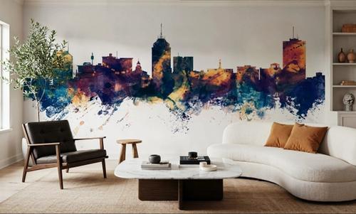 Fresno California Skyline Blue & Bronze