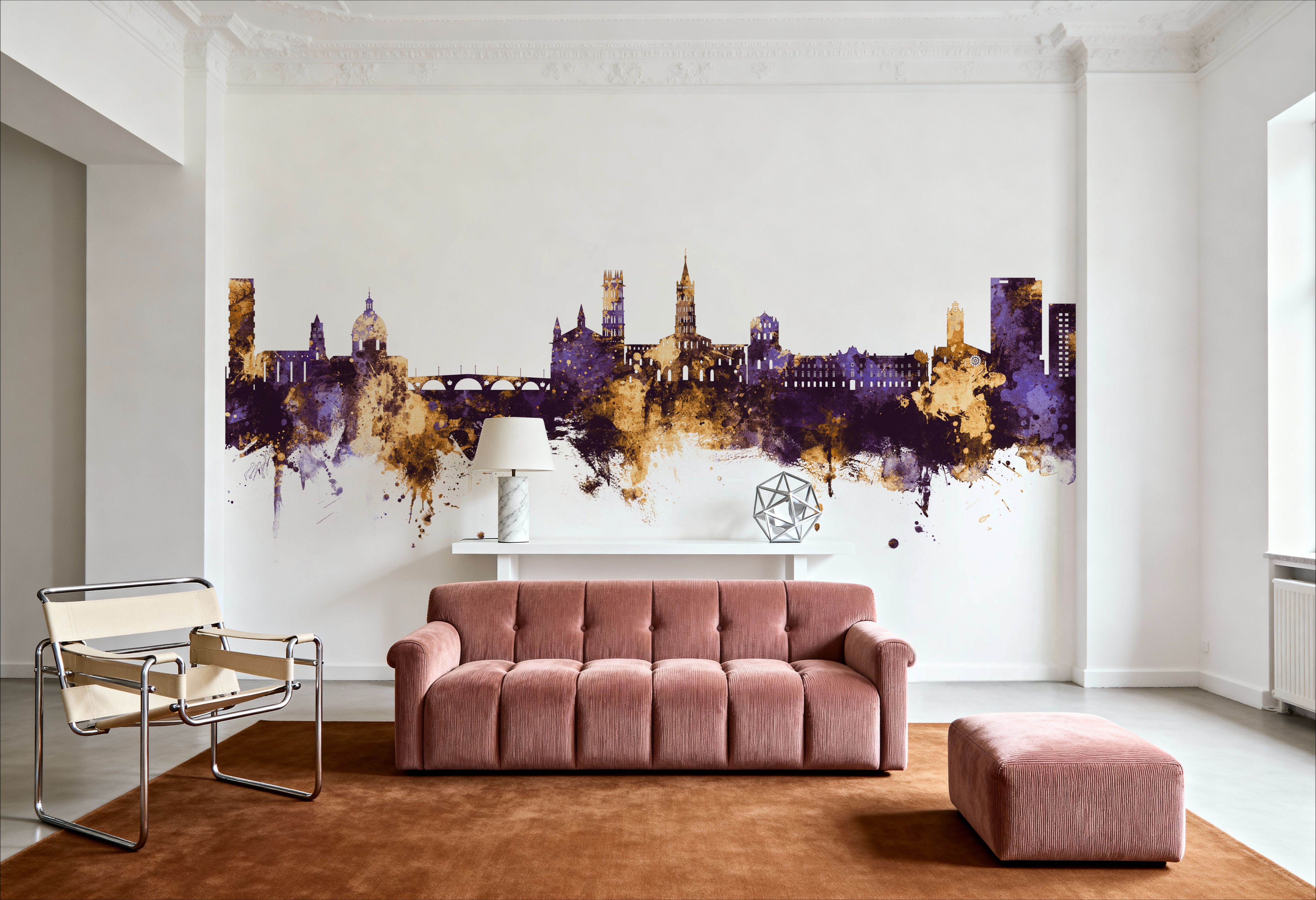 Toulouse France Skyline Purple & Gold, Wallpaper