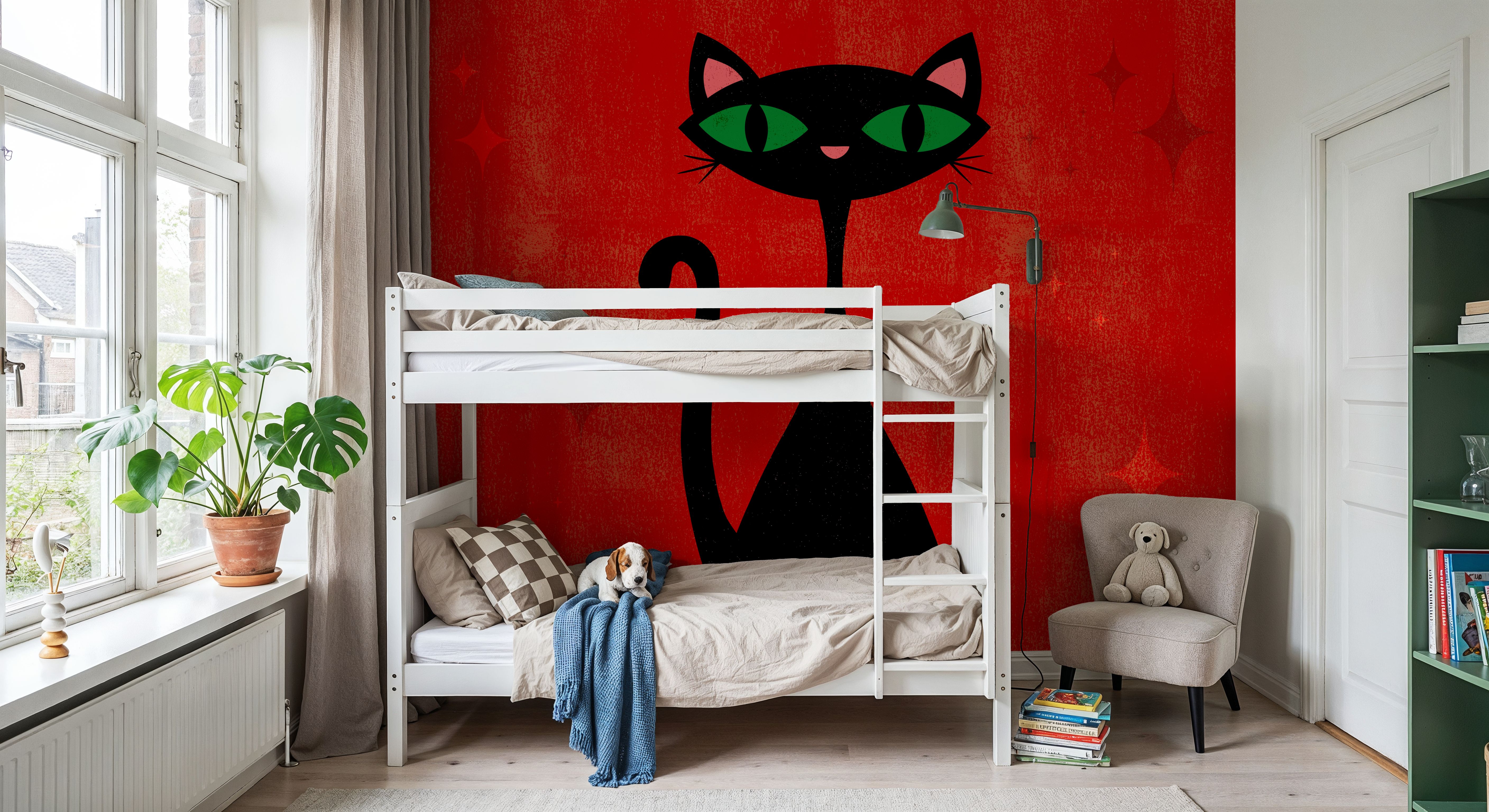 Retro Cat, Red, Tapet