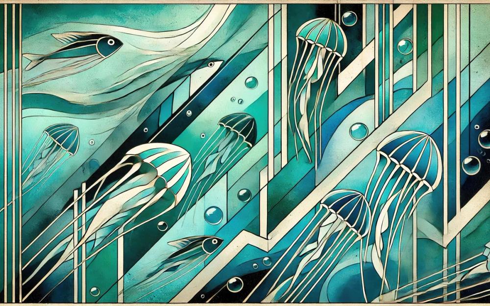 Oceanic Serenade Scene in Art Deco