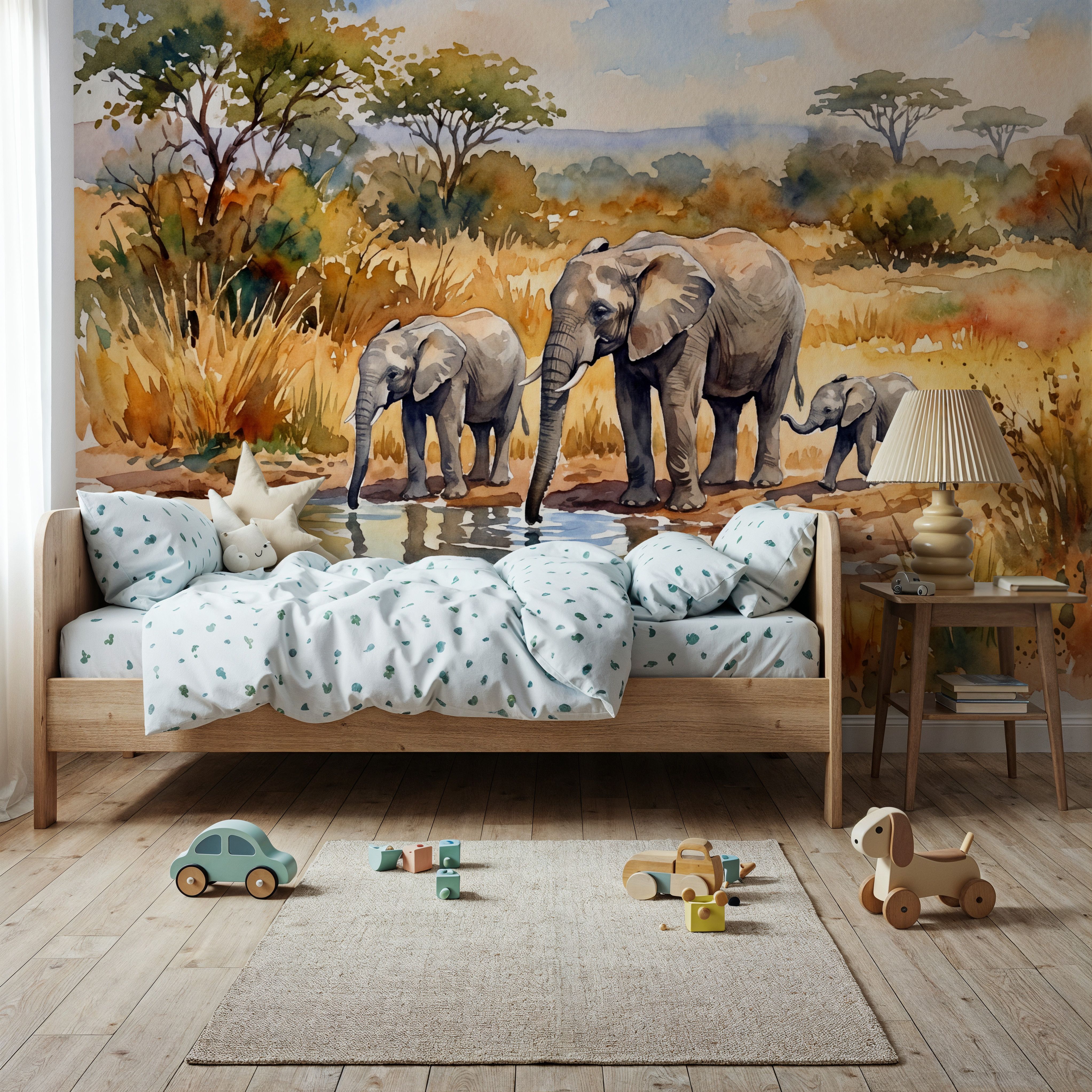 Elephants by the Water Hole - Watercolor Landscapes Series