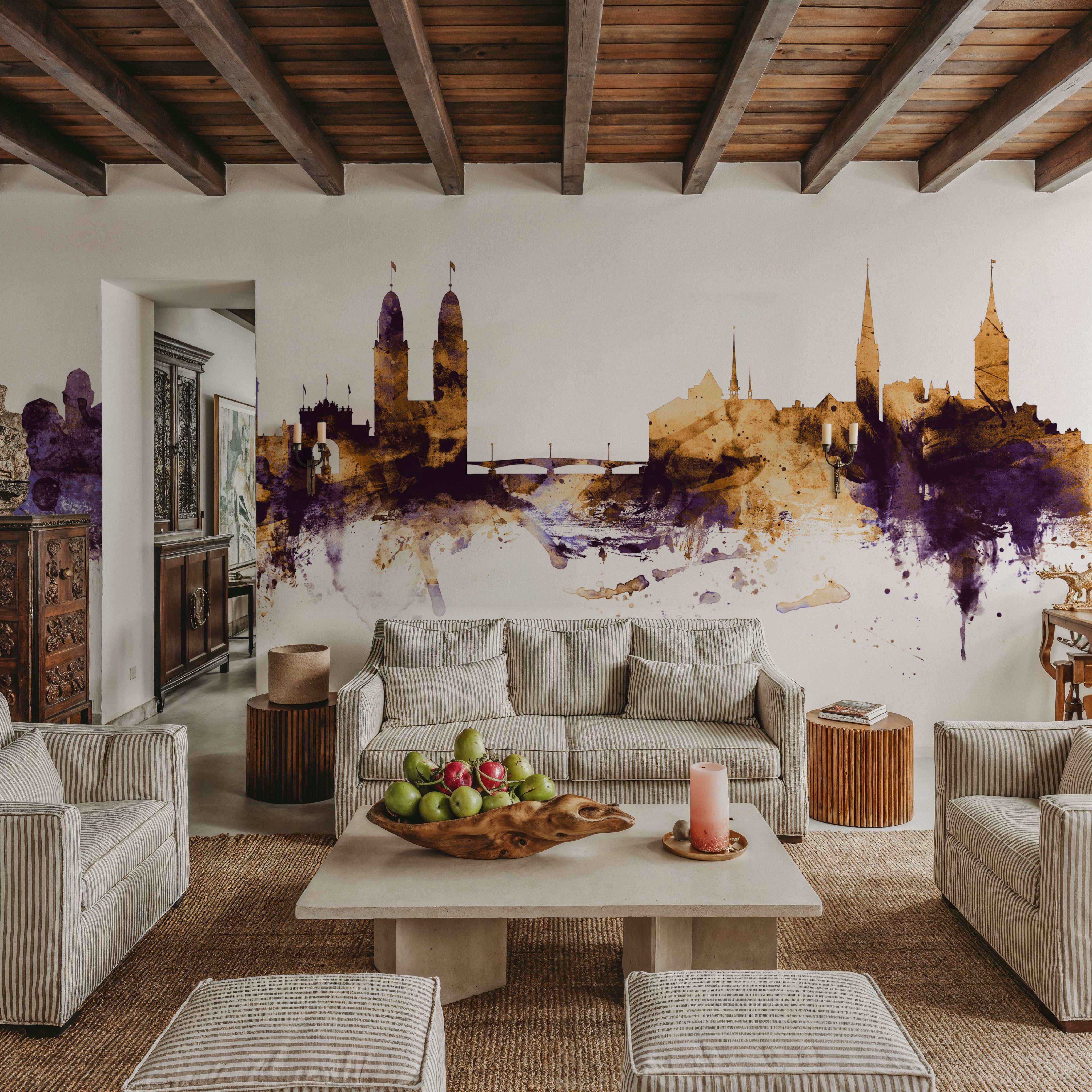 Zurich Switzerland Skyline Purple & Gold