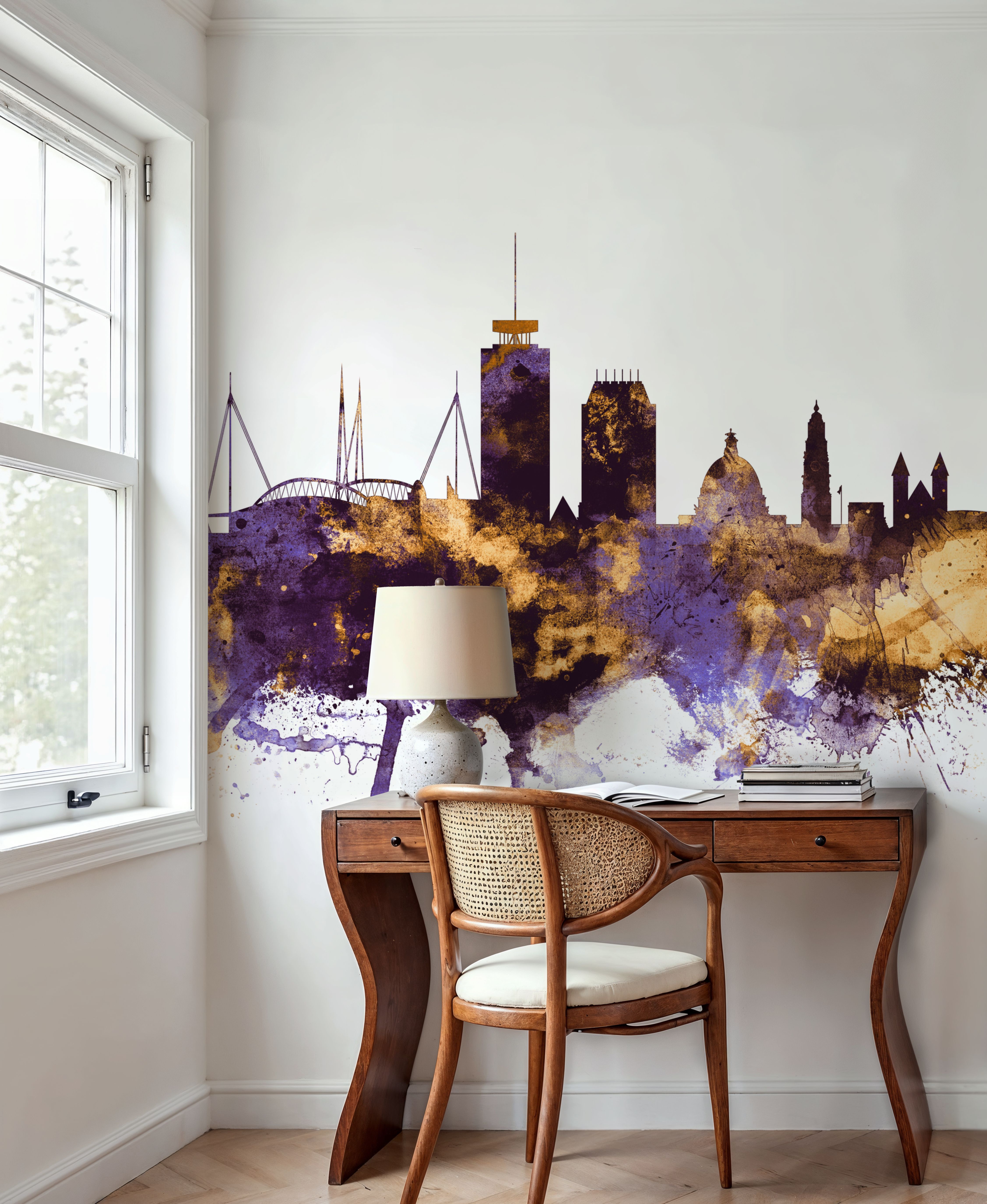 Cardiff Wales Skyline Purple & Gold