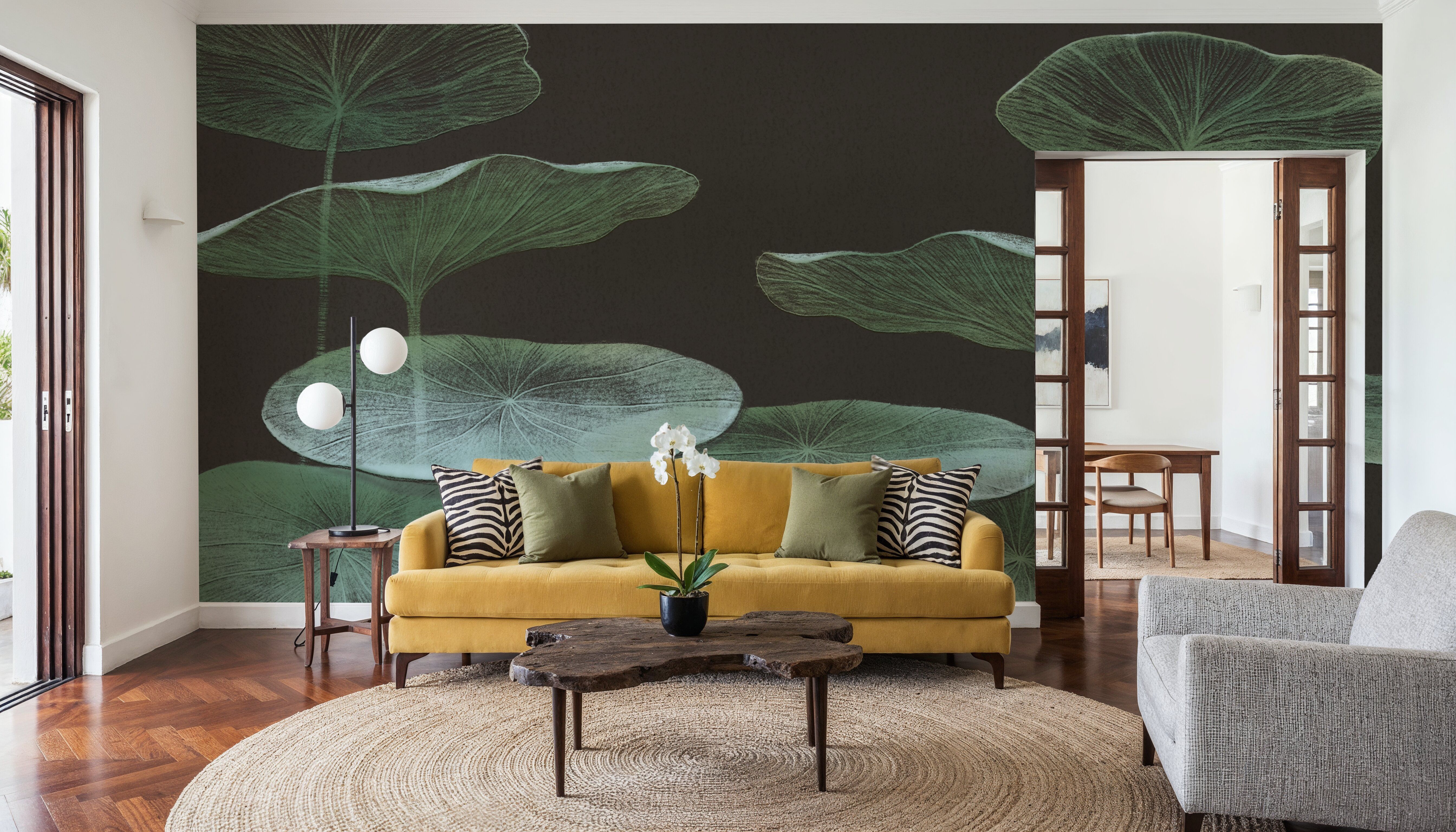 Subtle Water Lily Drawing, Black