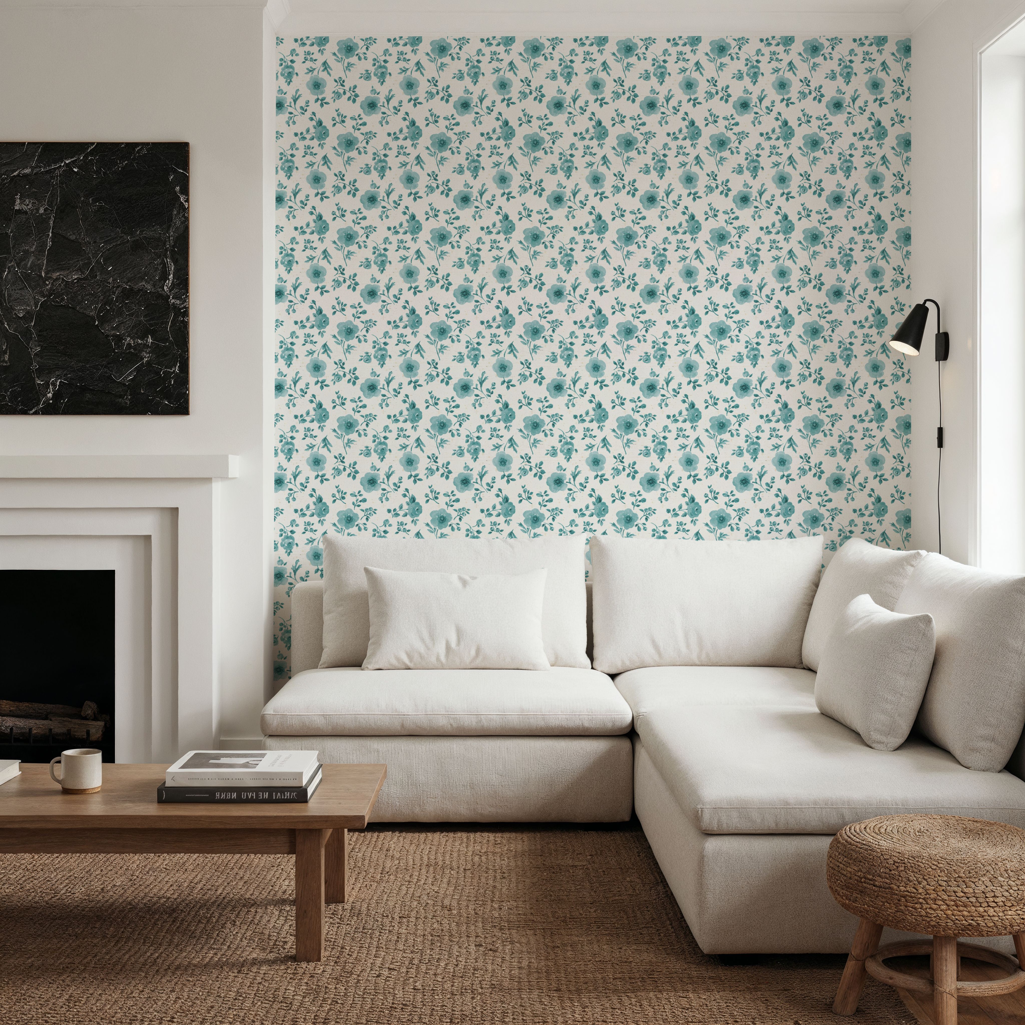 Country Flowery Turqouise Inverse