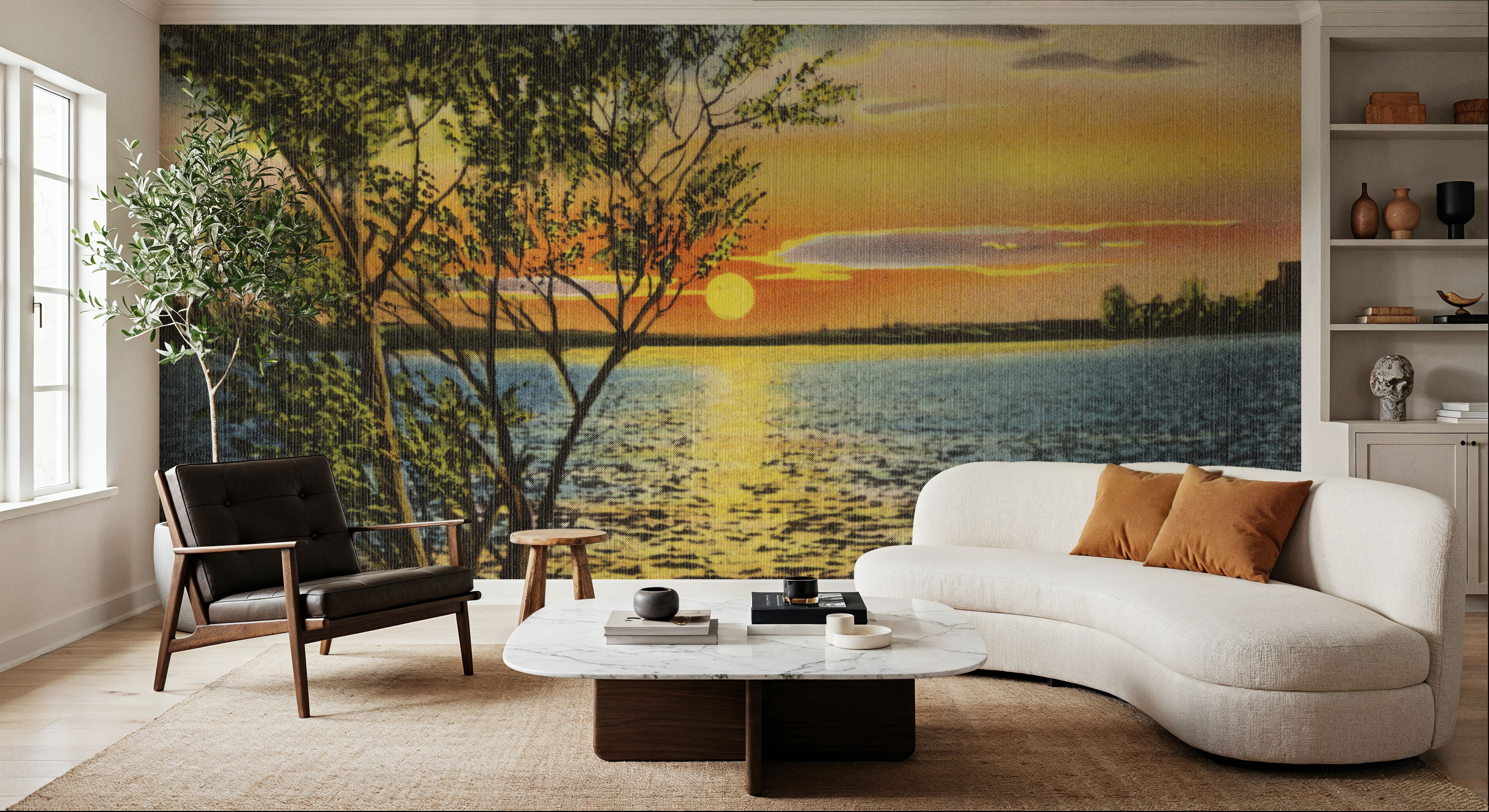 Greetings from Lake Sunset - Screenprint Postcard, Wallpaper