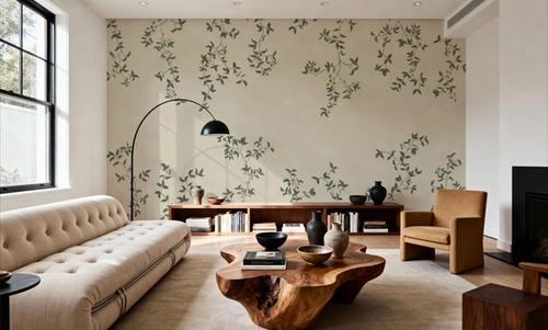 Rambling Rose, Ivory on Light Beige