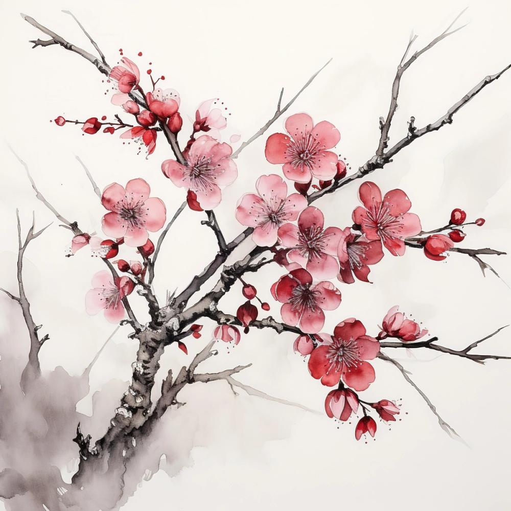 Ink Cherry Blossoms Branches