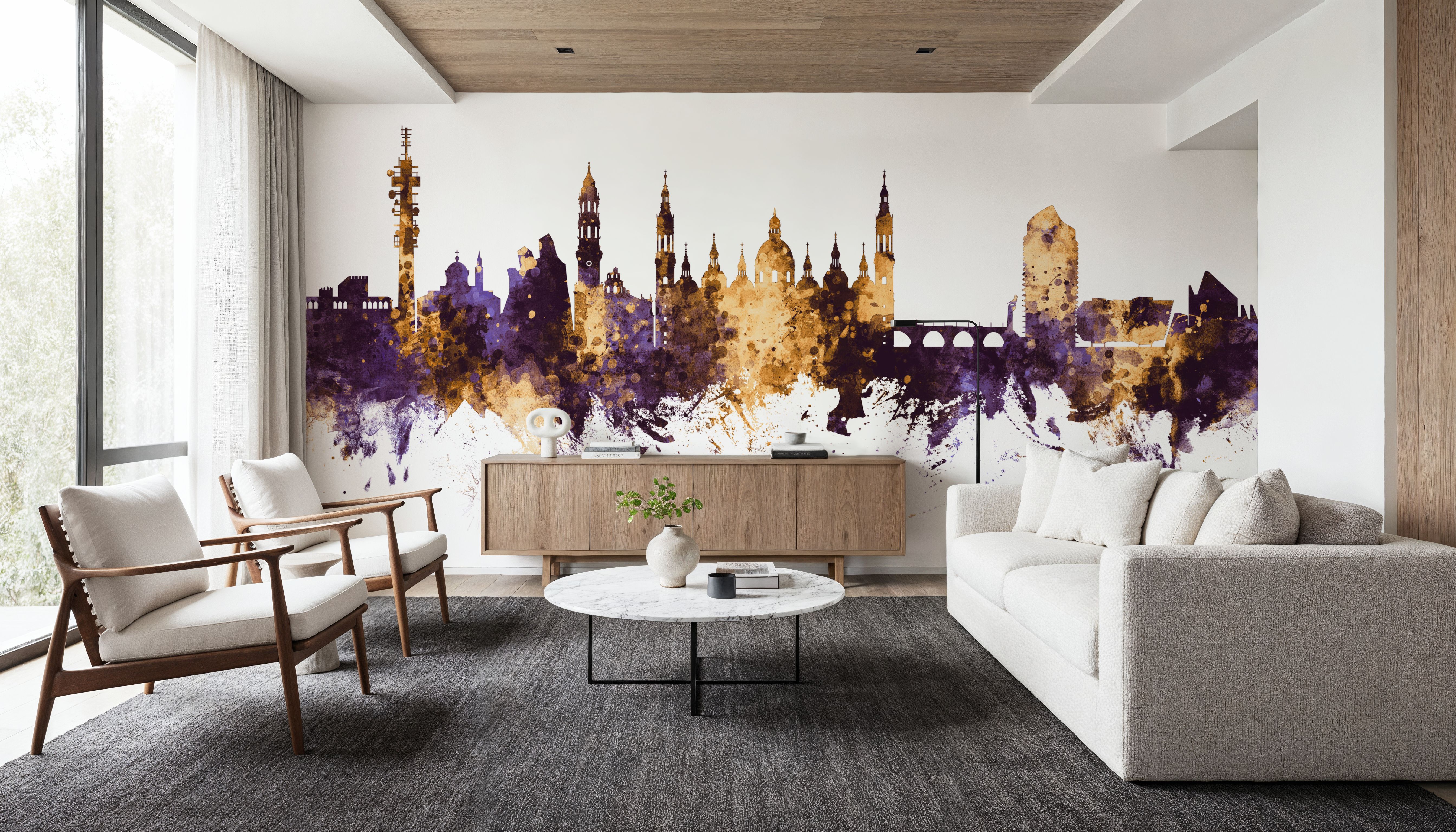 Zaragoza Spain Skyline Purple & Gold