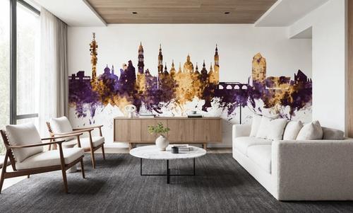 Zaragoza Spain Skyline Purple & Gold