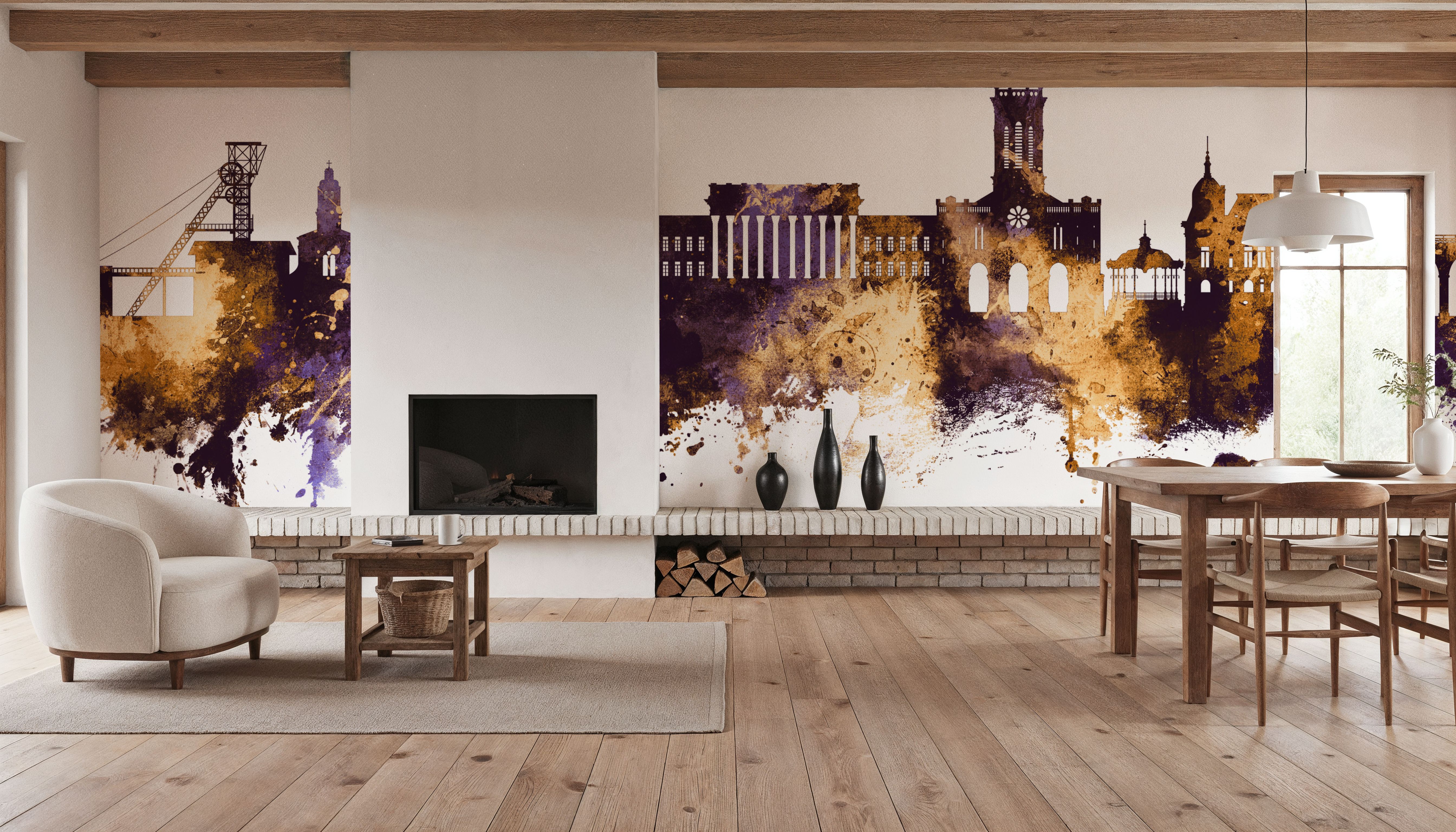 Saint-Étienne France Skyline Purple & Gold, Papier peint