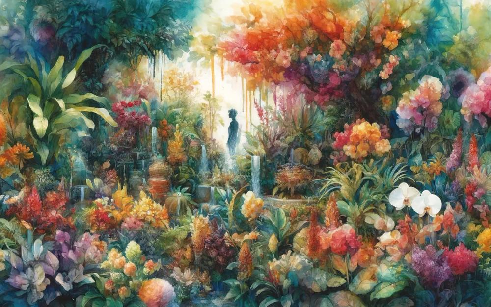 Lush Garden of Eden at Sunrise