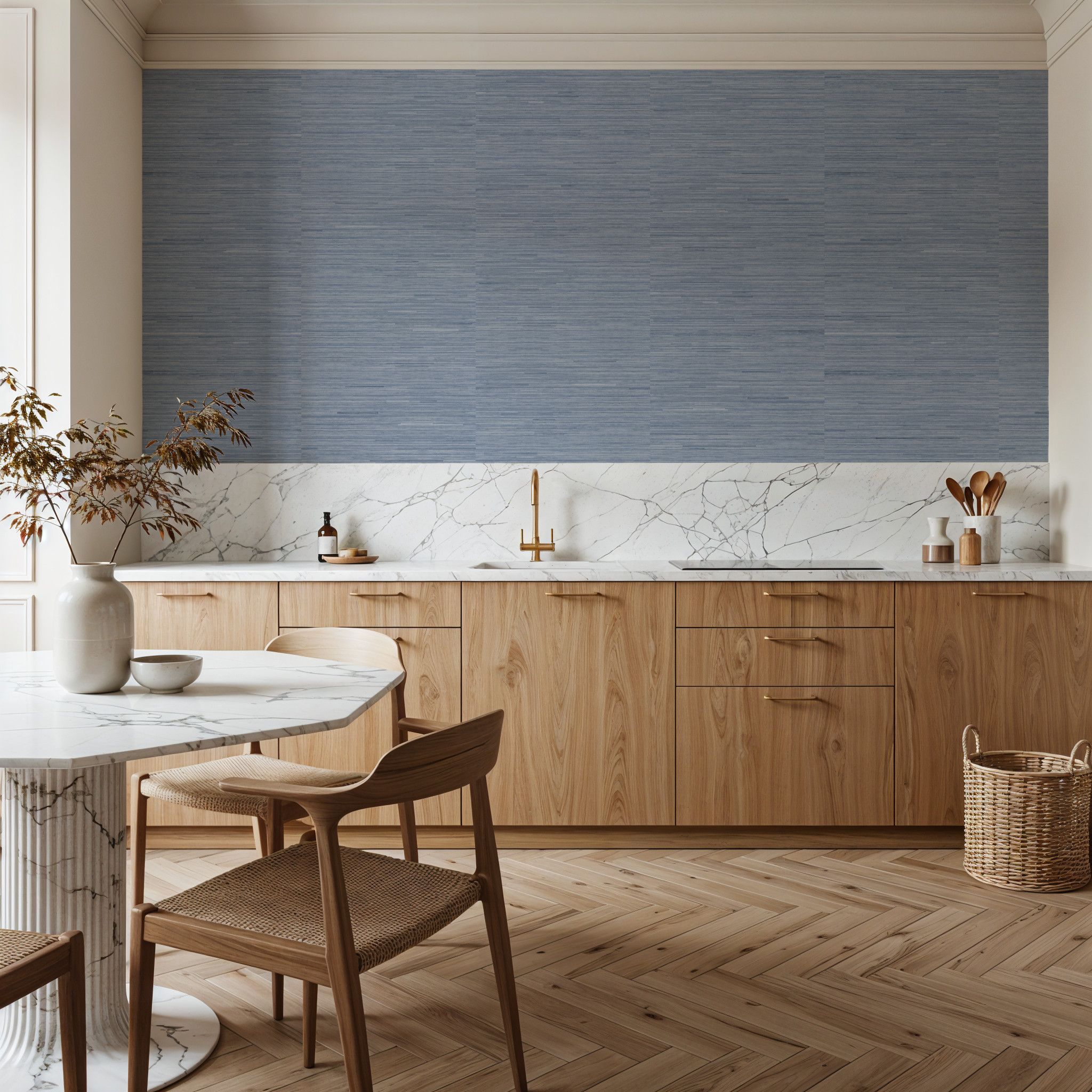 Faux Grasscloth with Visible Seams, Sky
